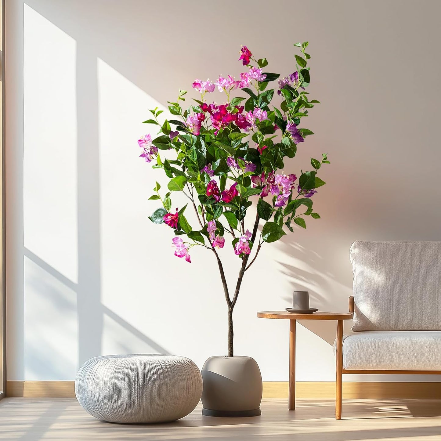 5FT Artificial Bougainvillea Tree Artificial Tree Tall Potted Fake Bougainvillea Trees for Outdoor Indoor Lifelike Potted Faux Plants with Wood Trunk and Flowers Office Wedding Home Decor