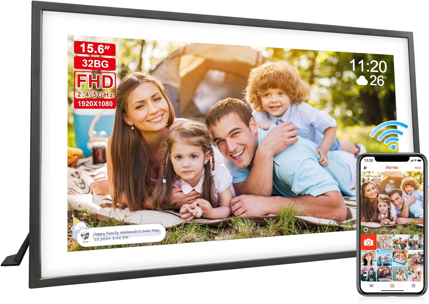 Frameo 10.1 Inch Smart WiFi Digital Photo Frame,Digital Picture Frame Wi-Fi with 32GB Storage & SD Slot, Electronic Picture Frame IPS Touch Screen with Auto-Rotate, Frameo Digital Frame WiFi -White
