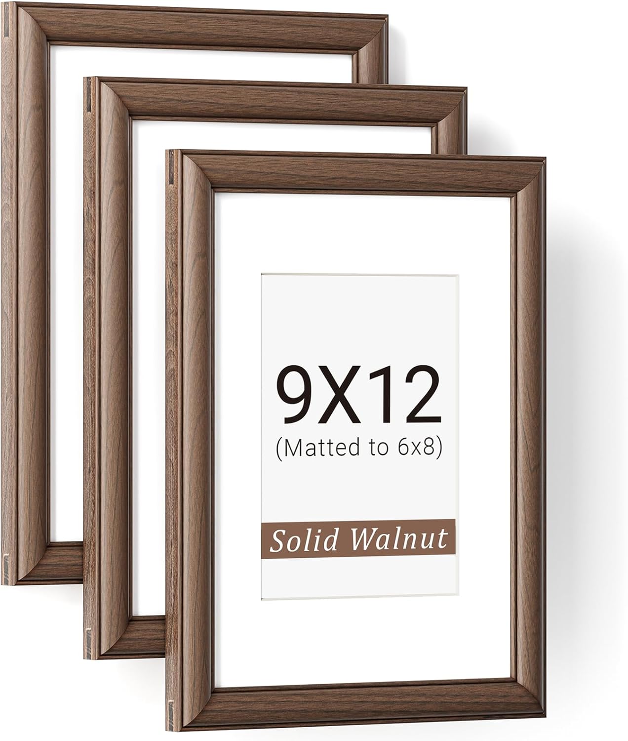 Natural Walnut 11x14 Picture Frames Mat to 8x10 Picture Display Set of 3,Original Wood Handcrafted 11x14 Diploma Frame with Tempered Glass Graduation Family Wedding Certificate Photo Wall Mounted