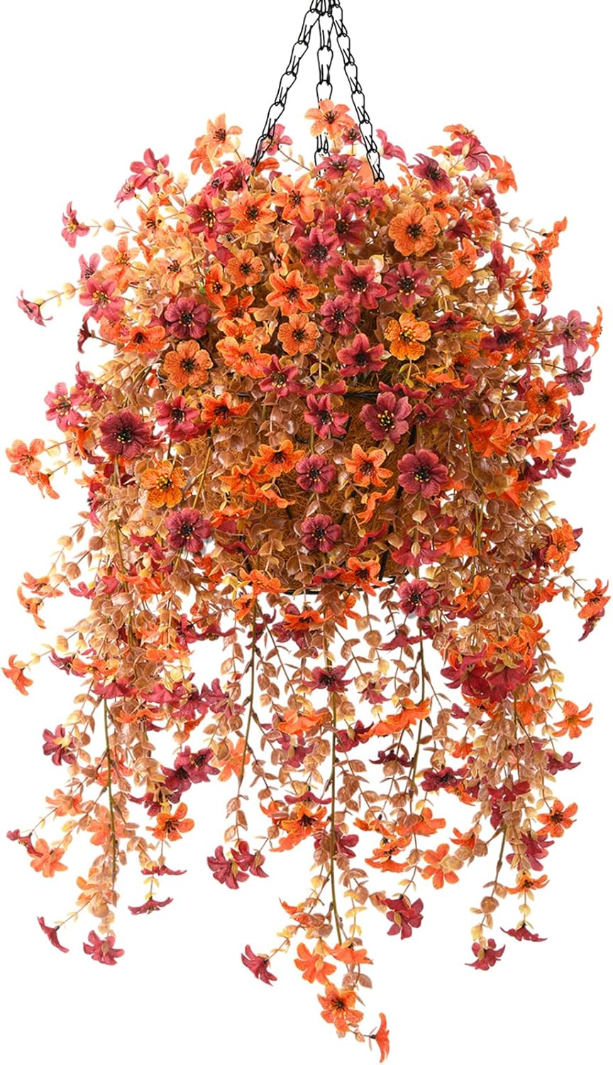 INQCMY Artificial Faux Hanging Flowers Plants Basket for Outdoor Outside Spring Summer Decoration,UV Resistant Fake Silk Daisy in Planter Resistant Look Real for Home Porch Balcony Patio Yard Decor