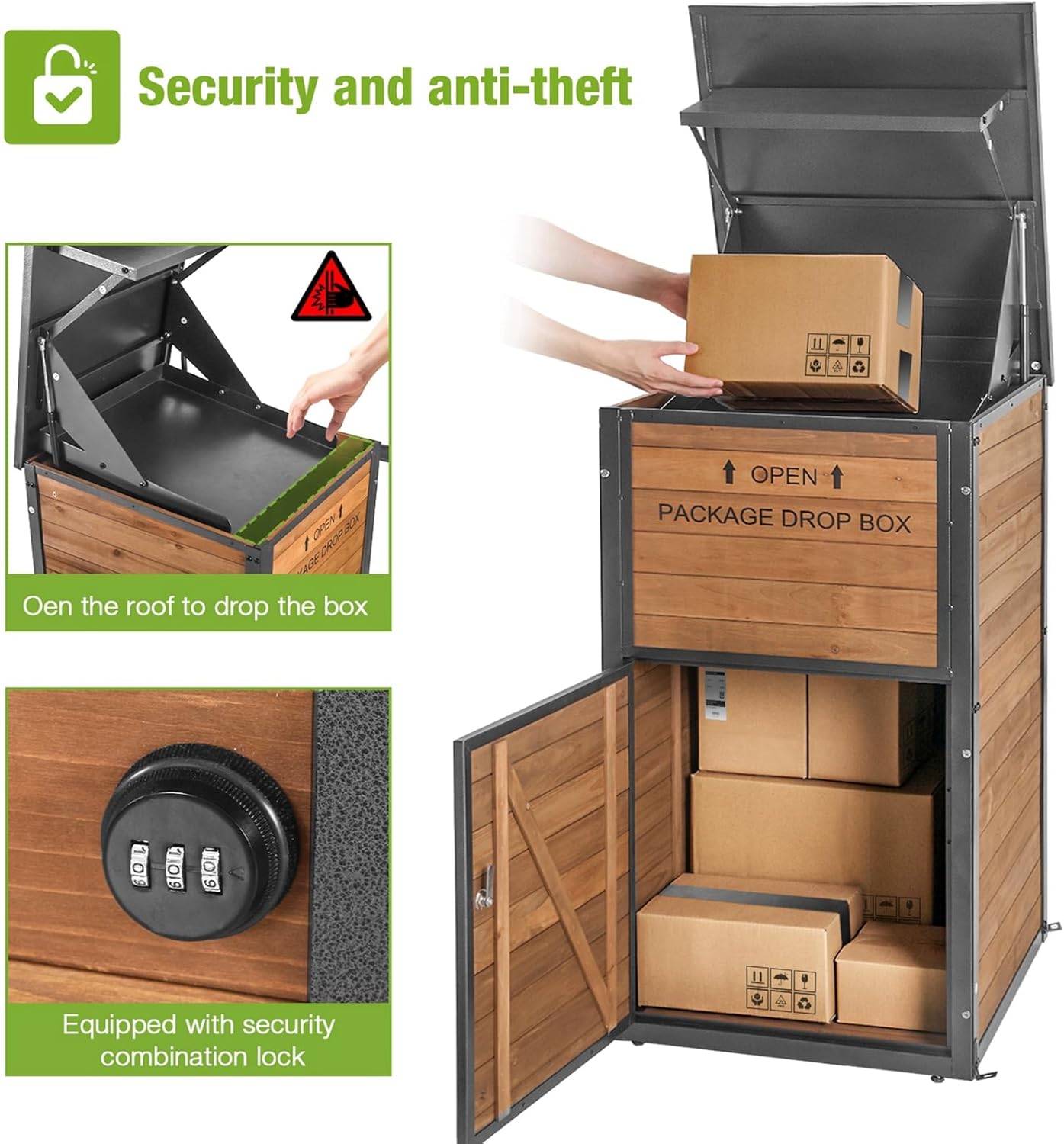 Large Package Delivery Boxes for Outside,Strong Metal Frame Large Parcel Drop Box with Combination Lockable, Secure Anti Theft Package Delivery Box for Porch Curbside