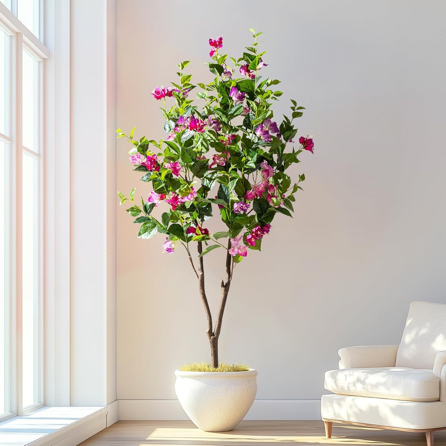 5FT Artificial Bougainvillea Tree Artificial Tree Tall Potted Fake Bougainvillea Trees for Outdoor Indoor Lifelike Potted Faux Plants with Wood Trunk and Flowers Office Wedding Home Decor