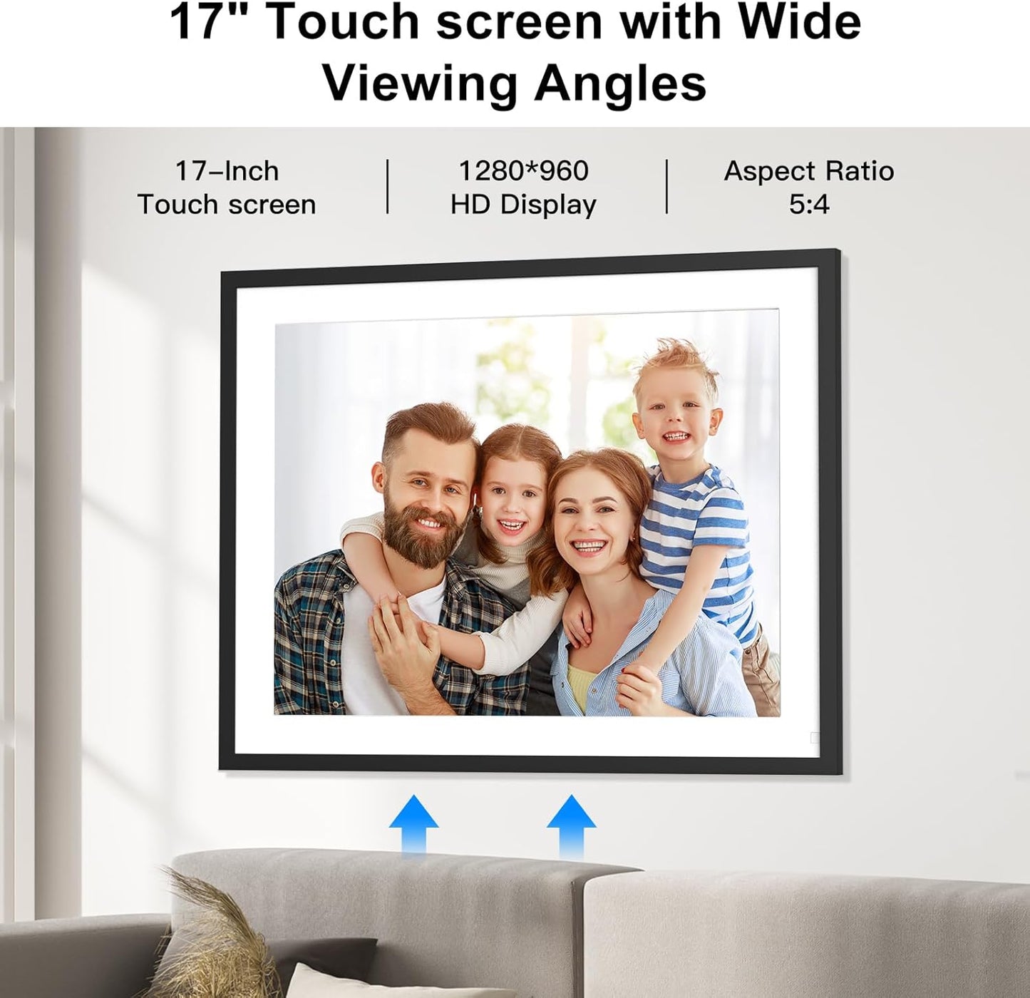 17-inch Digital Picture Album Large Digital Photo Frame - 32GB Smart Photo Frame, Motion Sensor, Send Pictures or Videos via App Email to WiFi Photo Frame, Unlimited Cloud Storage, Wall Mountable