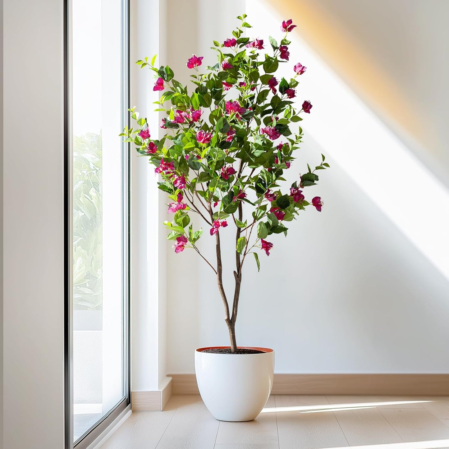 5FT Artificial Bougainvillea Tree Artificial Tree Tall Potted Fake Bougainvillea Trees for Outdoor Indoor Lifelike Potted Faux Plants with Wood Trunk and Flowers Office Wedding Home Decor