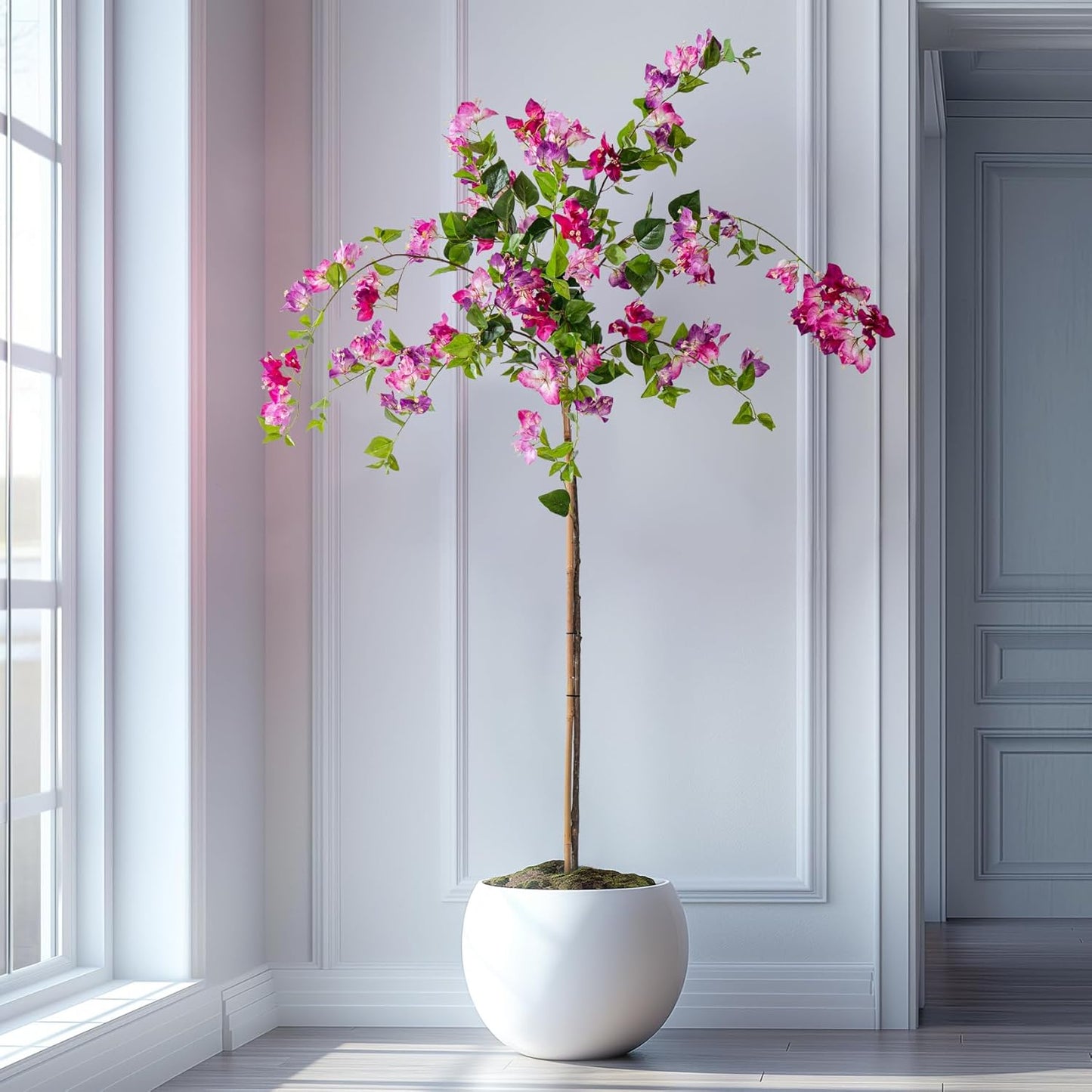 5FT Artificial Bougainvillea Tree Artificial Tree Tall Potted Fake Bougainvillea Trees for Outdoor Indoor Lifelike Potted Faux Plants with Wood Trunk and Flowers Office Wedding Home Decor