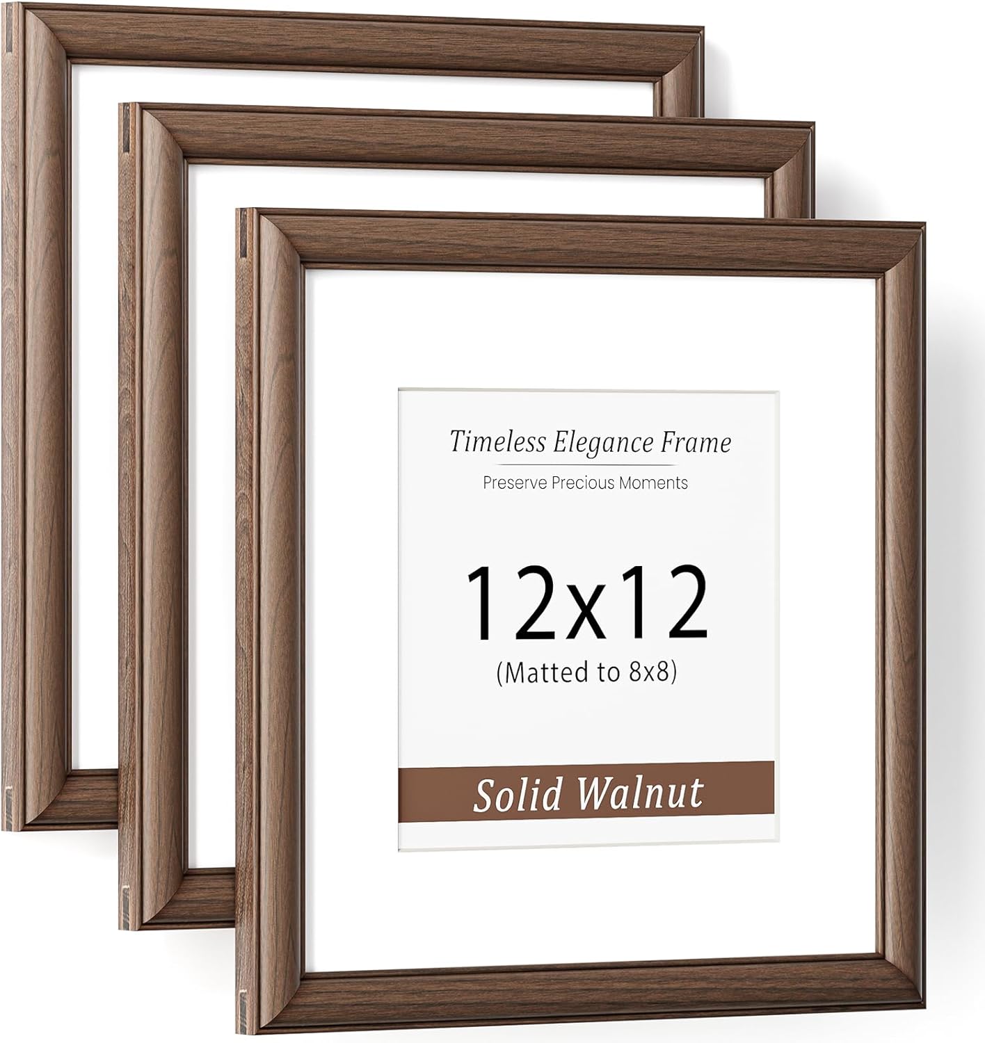 Natural Walnut 11x14 Picture Frames Mat to 8x10 Picture Display Set of 3,Original Wood Handcrafted 11x14 Diploma Frame with Tempered Glass Graduation Family Wedding Certificate Photo Wall Mounted