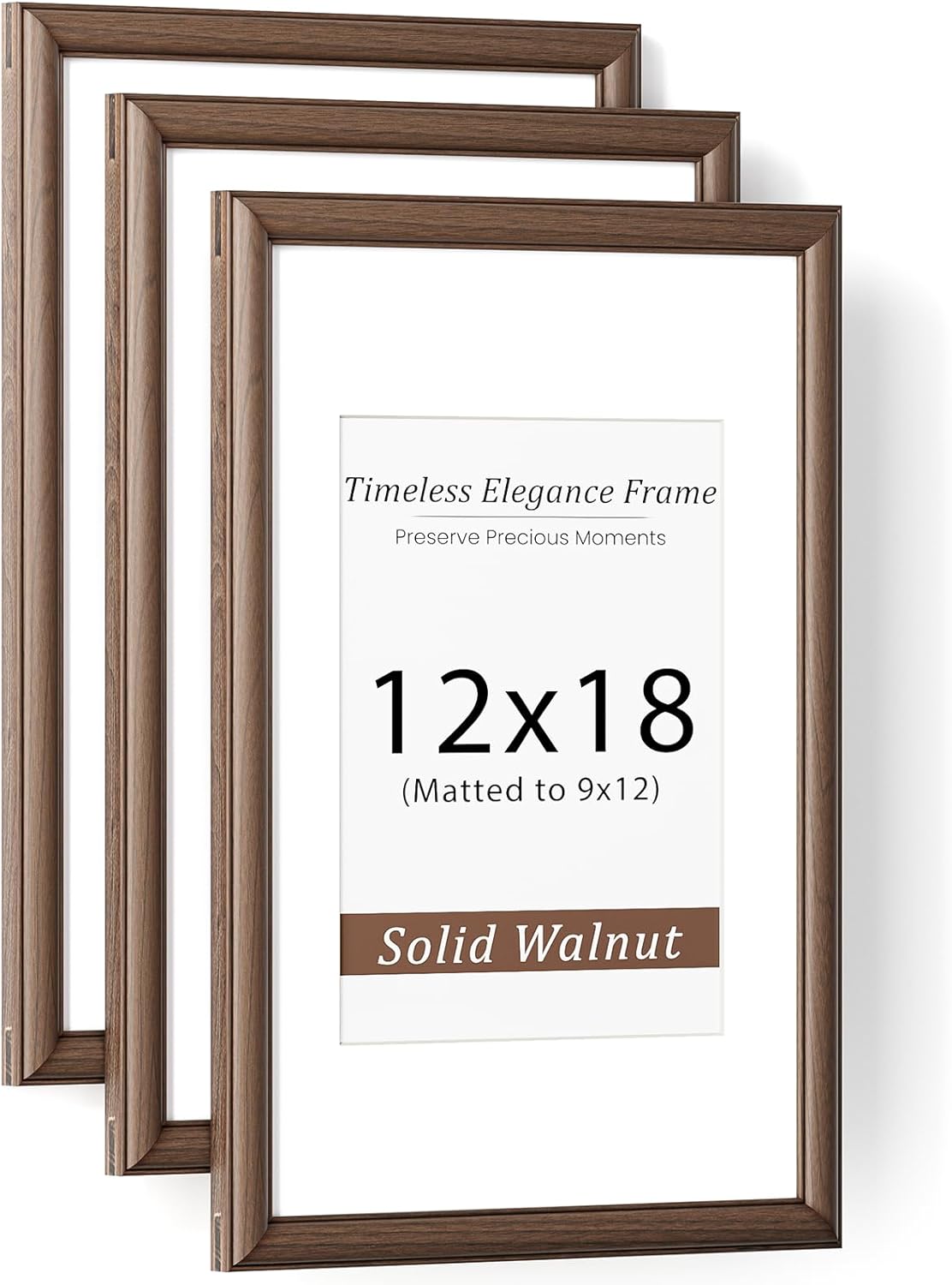 Natural Walnut 11x14 Picture Frames Mat to 8x10 Picture Display Set of 3,Original Wood Handcrafted 11x14 Diploma Frame with Tempered Glass Graduation Family Wedding Certificate Photo Wall Mounted