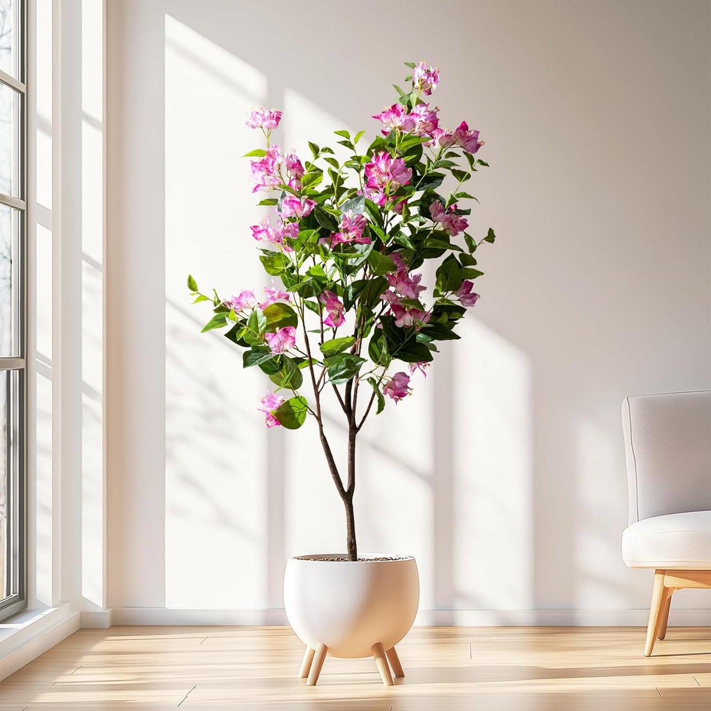 5FT Artificial Bougainvillea Tree Artificial Tree Tall Potted Fake Bougainvillea Trees for Outdoor Indoor Lifelike Potted Faux Plants with Wood Trunk and Flowers Office Wedding Home Decor