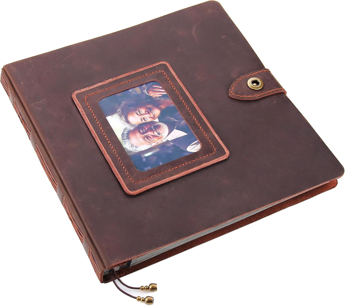 Robrasim Brown Leather Self-Adhesive Photo Album, 9.6x9.6x1.3 in, Holds 3x5, 4x6, 5x7, 6x8 Photos