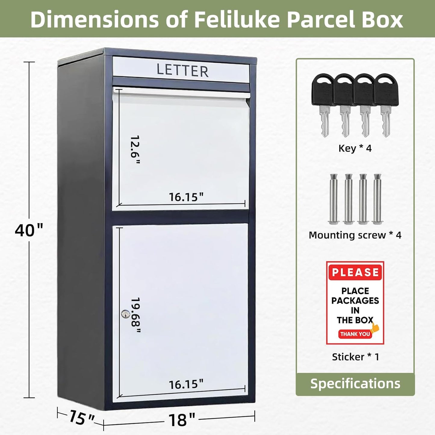 Package Delivery Boxes for Outside, Extra Large Capacity Modern Mailbox, Outdoor Freestanding Porch Box for Packages (Black and White)