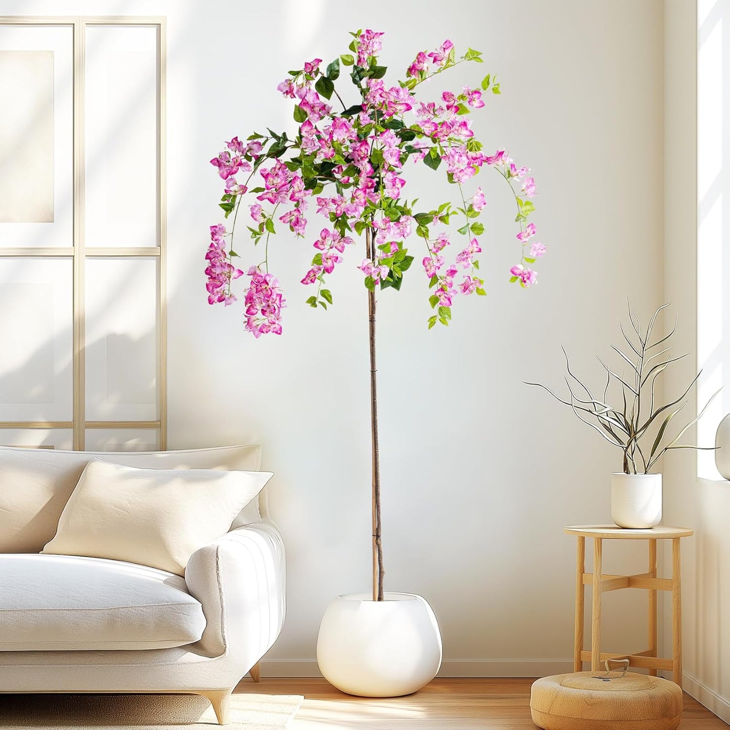 5FT Artificial Bougainvillea Tree Artificial Tree Tall Potted Fake Bougainvillea Trees for Outdoor Indoor Lifelike Potted Faux Plants with Wood Trunk and Flowers Office Wedding Home Decor