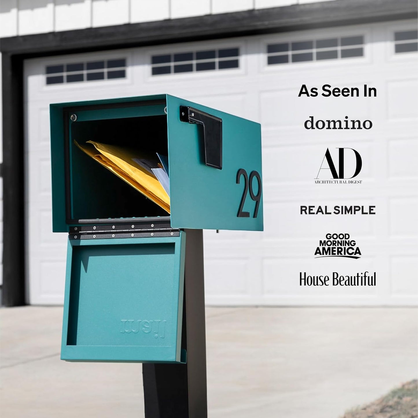 Adoorn Post Mount Mailboxes, 9.5 x 9.5 x 19.5 (HxWxD) Large, Galvanized Steel Modern Mailbox, for Daily Letters, Magazines and Packages, Weatherproof with Front Access Door - Aegean