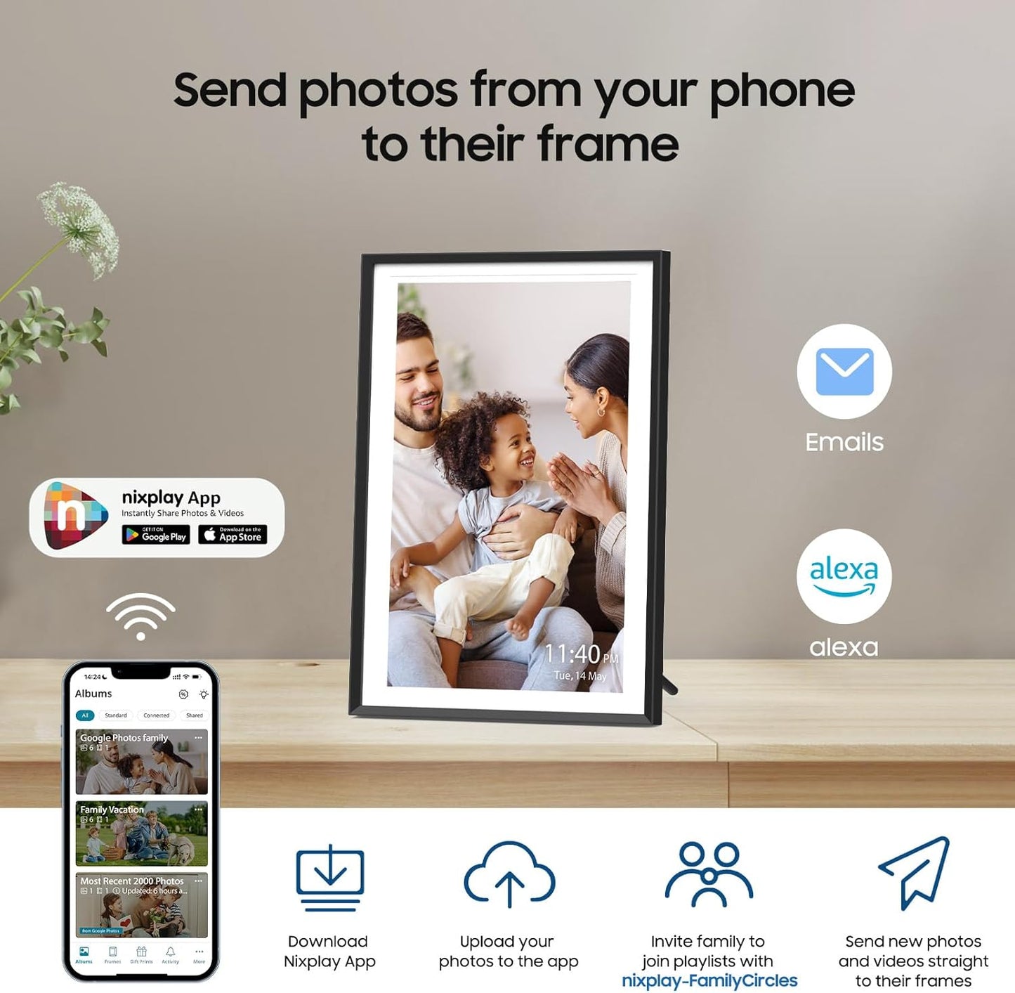 Digital Picture Frame Powered by Nixplay 10.1", Share Photos/Videos via Nixplay App or Email, WiFi Digital Photo Frame with Easy Setup, Support Alexa, Free Cloud Storage, Auto Rotate, Gifts for Mom