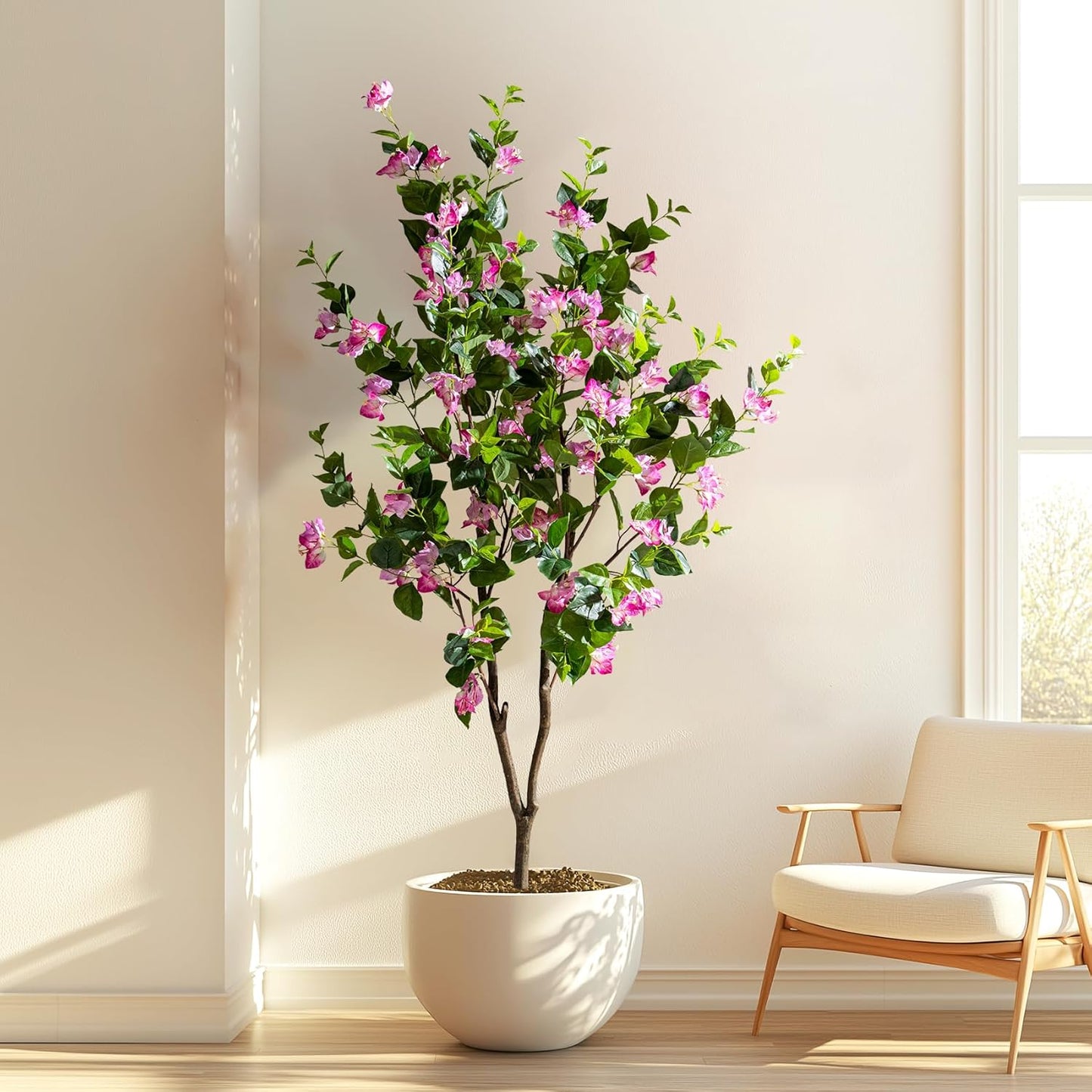 5FT Artificial Bougainvillea Tree Artificial Tree Tall Potted Fake Bougainvillea Trees for Outdoor Indoor Lifelike Potted Faux Plants with Wood Trunk and Flowers Office Wedding Home Decor