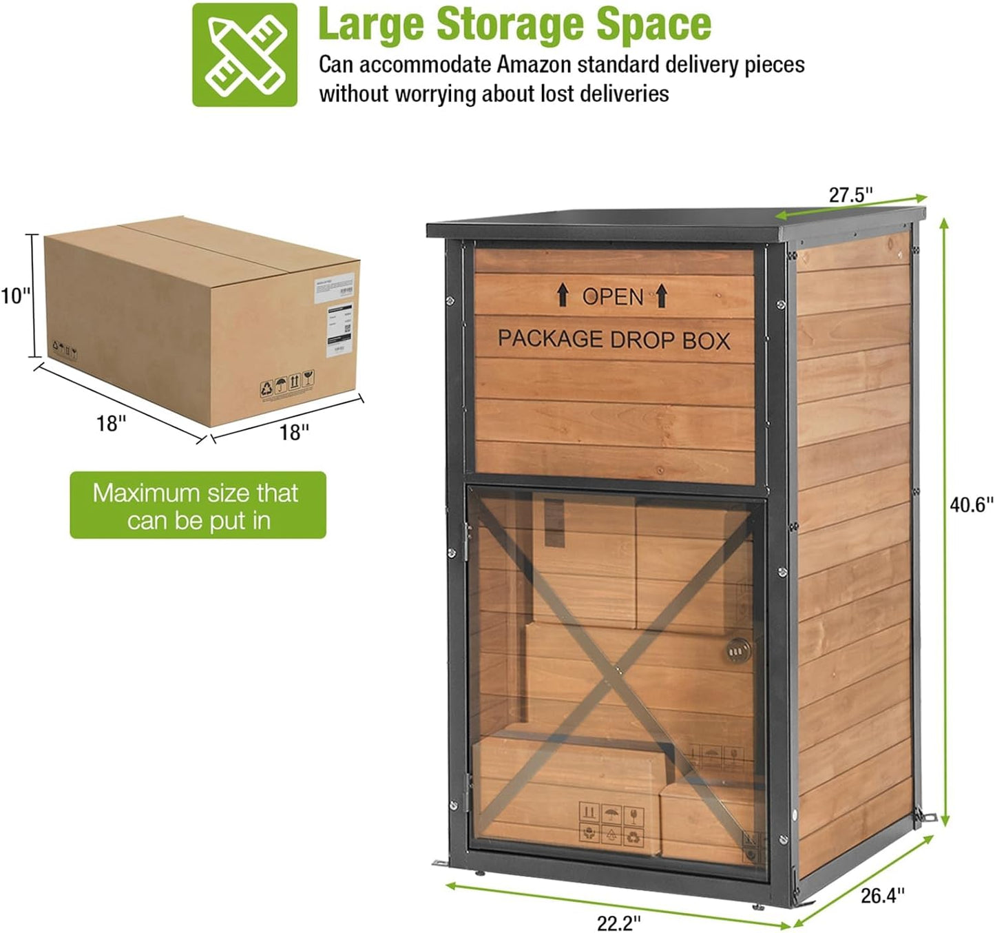Large Package Delivery Boxes for Outside,Strong Metal Frame Large Parcel Drop Box with Combination Lockable, Secure Anti Theft Package Delivery Box for Porch Curbside