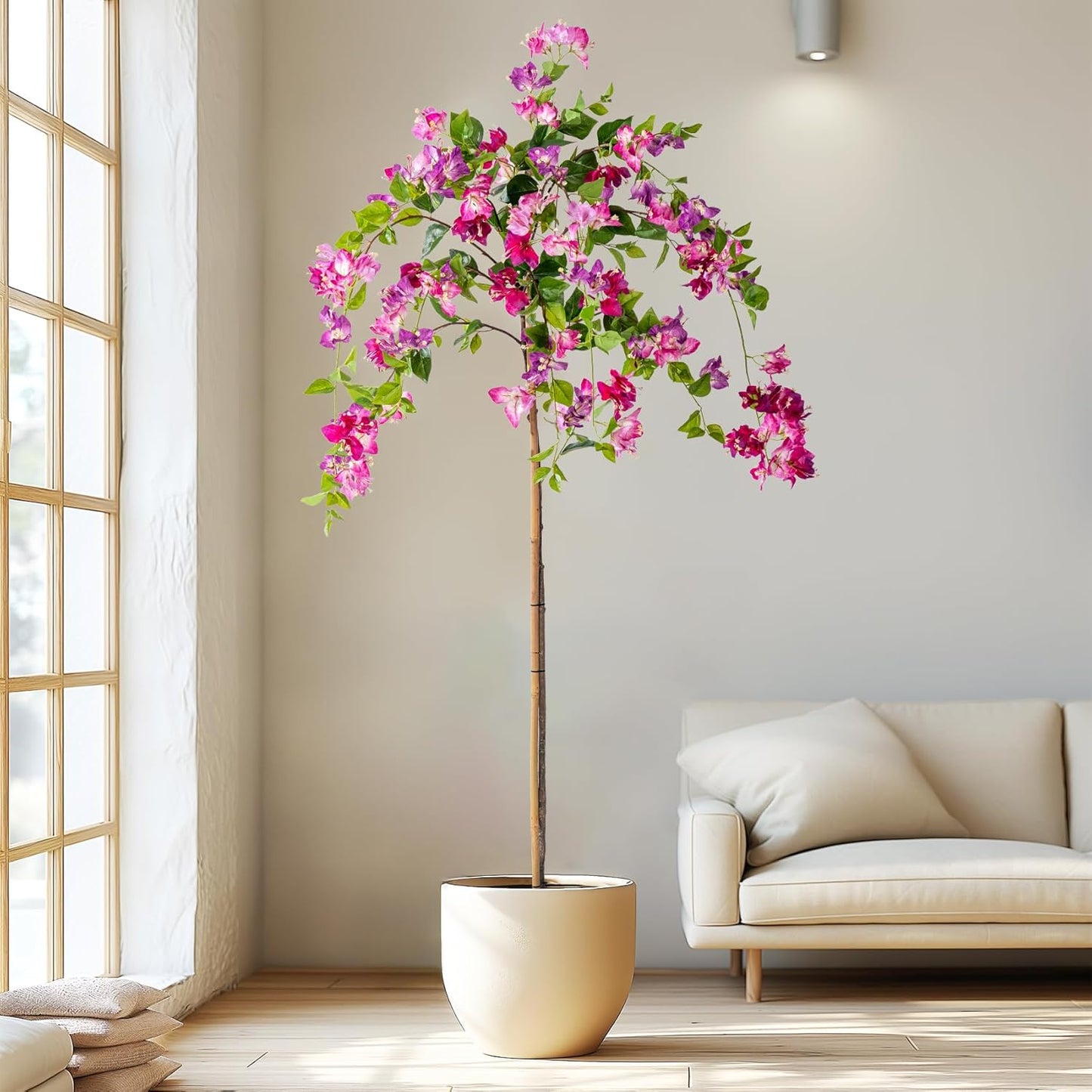 5FT Artificial Bougainvillea Tree Artificial Tree Tall Potted Fake Bougainvillea Trees for Outdoor Indoor Lifelike Potted Faux Plants with Wood Trunk and Flowers Office Wedding Home Decor