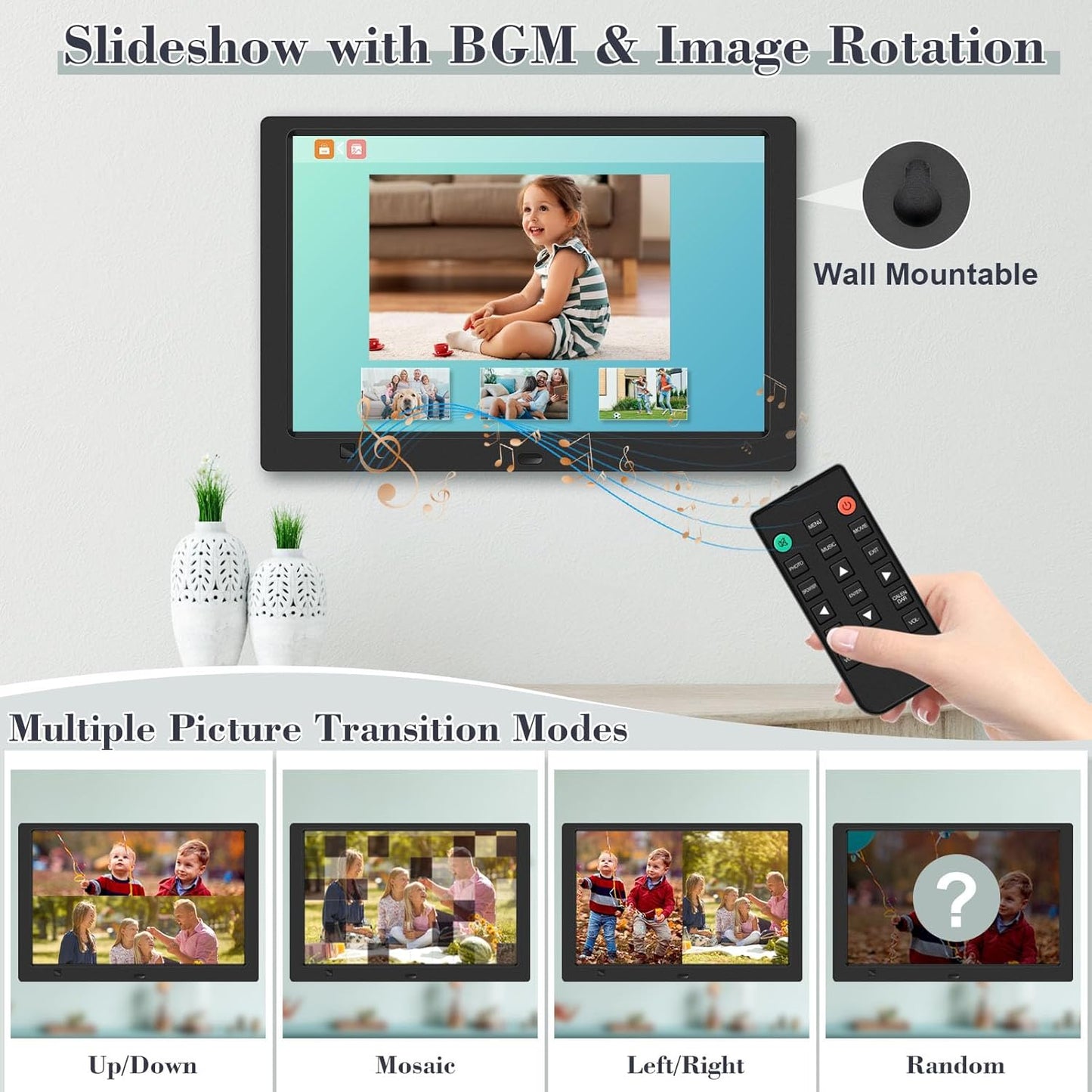 10.1 Inch Digital Picture Frame with 32GB USB Flash Drive, KECAG 1920x1080 HD IPS Screen Digital Photo Frame, Motion Sensor, Video, Music, Share Moments via SD Card or USB, with Remote Control