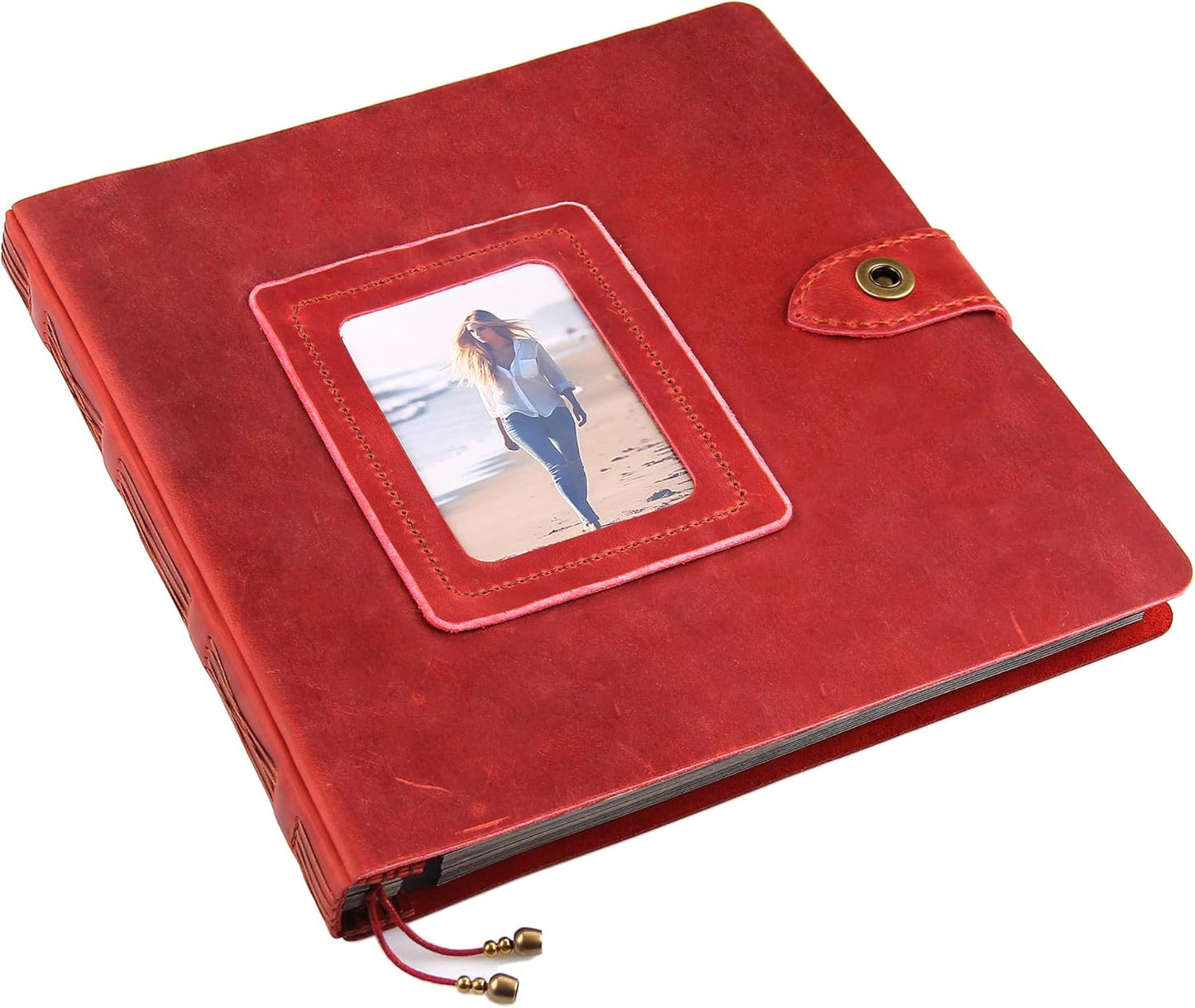 Robrasim Brown Leather Self-Adhesive Photo Album, 9.6x9.6x1.3 in, Holds 3x5, 4x6, 5x7, 6x8 Photos