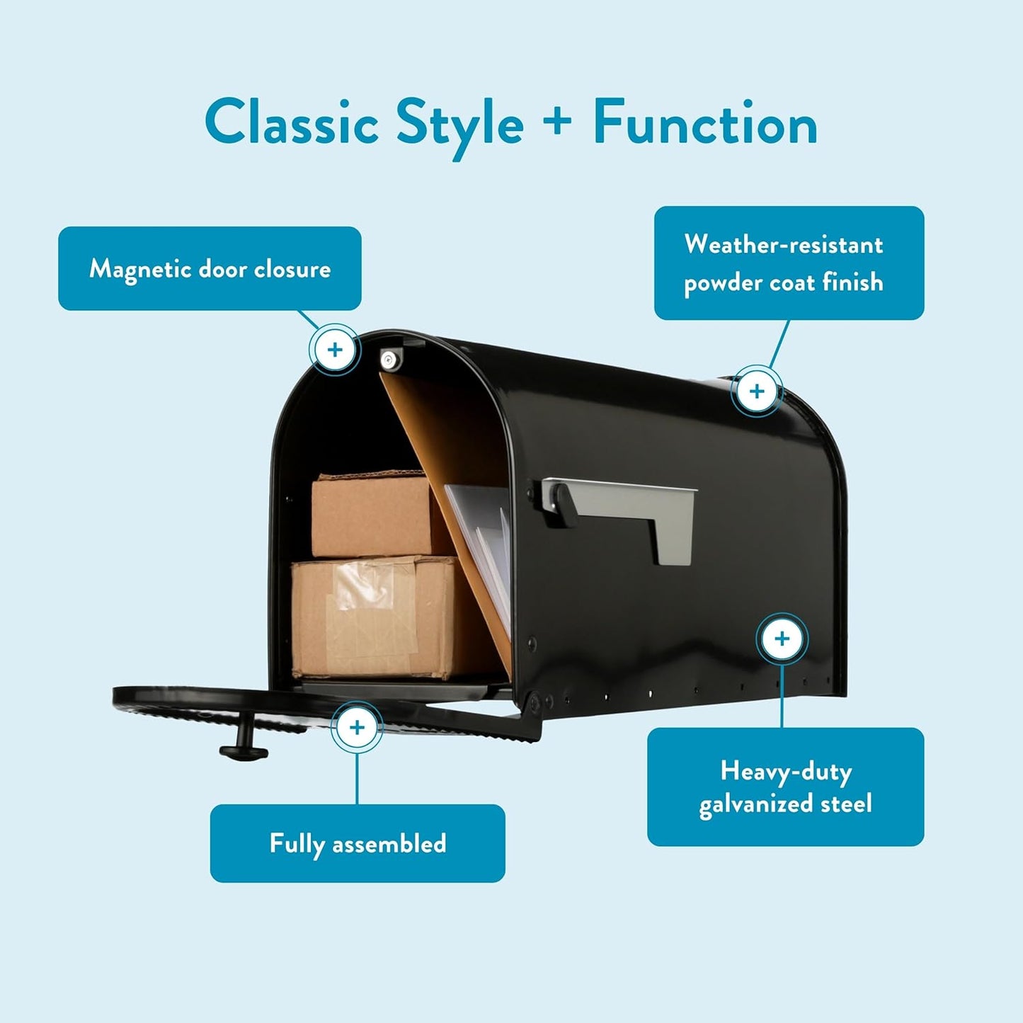 Architectural Mailboxes Edwards™ Weather-Resistant Steel Metal Post Mounted Mail Box for Outside, Black, Large Curbside Mailbox, USPS Approved for Residential Delivery