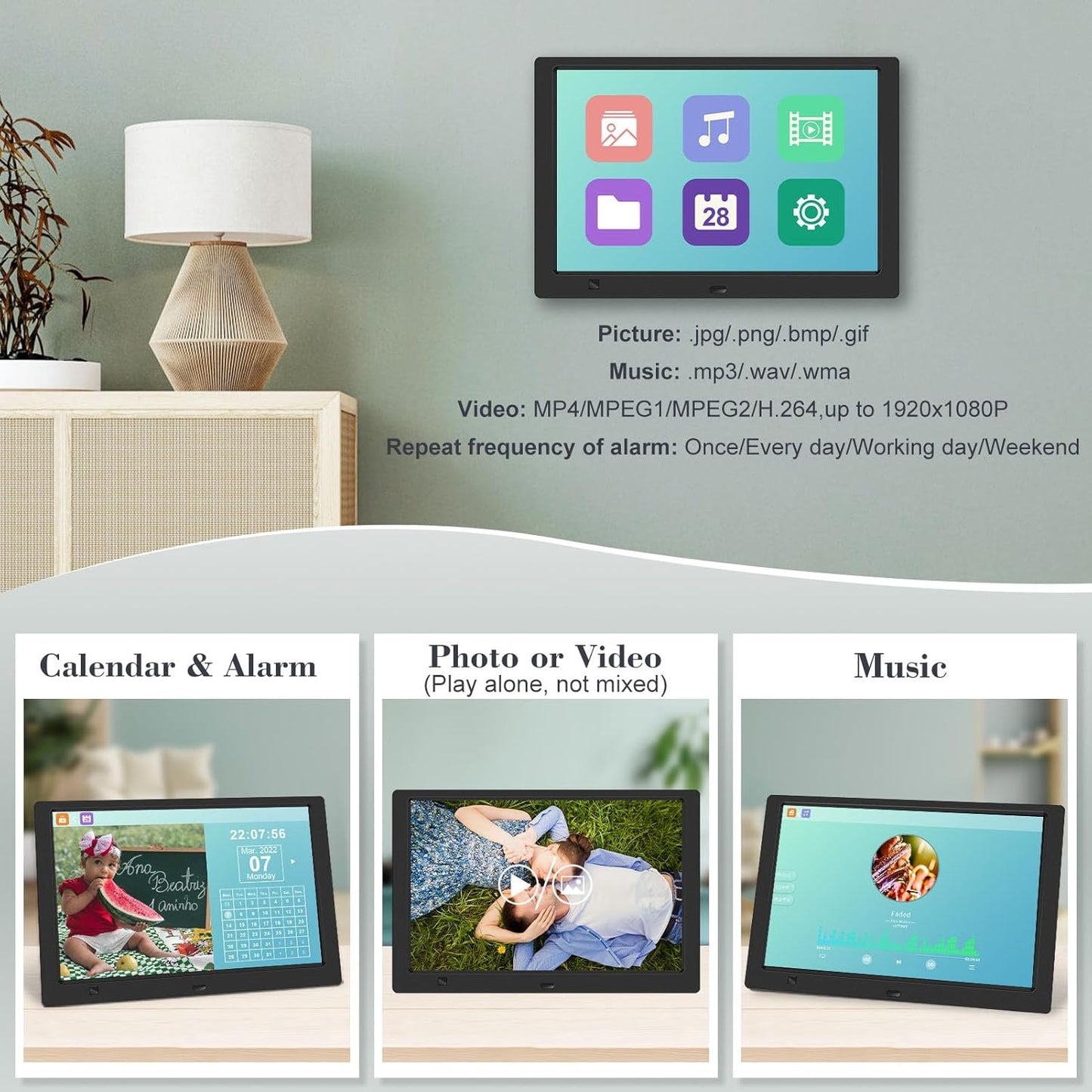 10.1 Inch Digital Picture Frame with 32GB USB Flash Drive, KECAG 1920x1080 HD IPS Screen Digital Photo Frame, Motion Sensor, Video, Music, Share Moments via SD Card or USB, with Remote Control