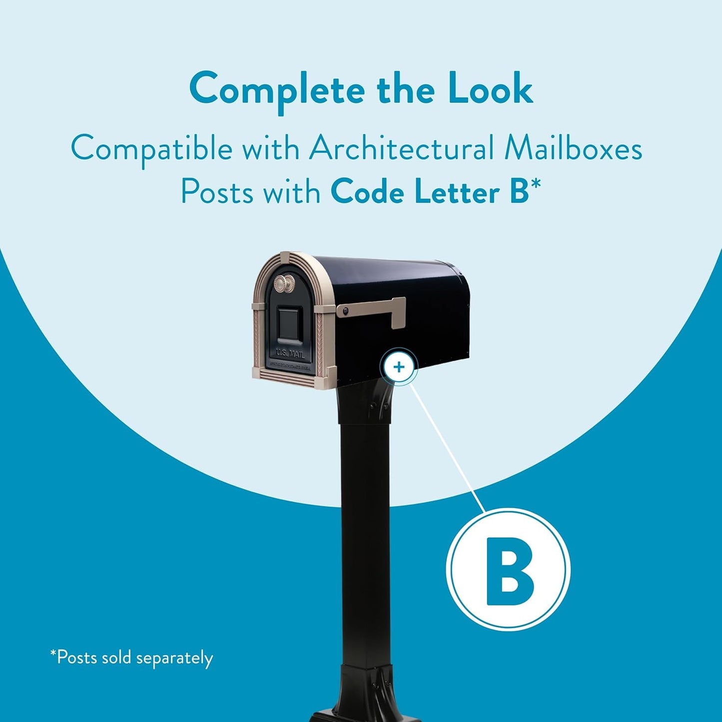 Brunswick Large, Steel, Post Mount Mailbox, Black with Brushed Nickel