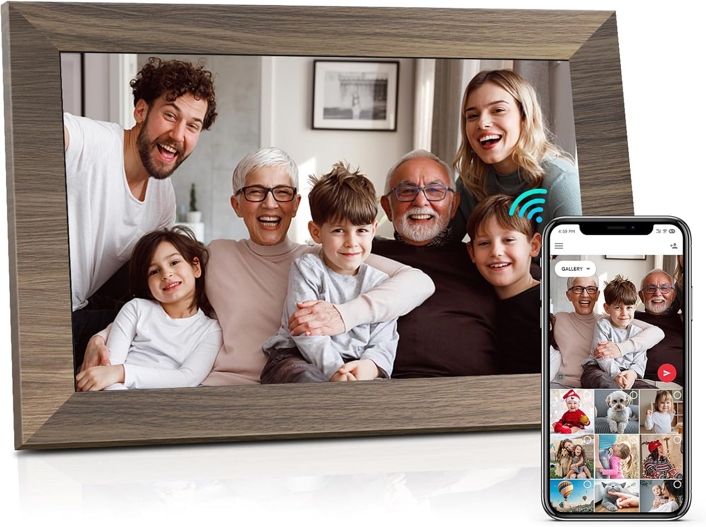 10.1 Inch WiFi Digital Picture Frame, 1280x800HD IPS Touch Screen Digital Photo Frame Electronic,16GB Memory, Auto-Rotate, Wall Mountable, Share Photos/Videos Instantly via Uhale App from Anywhere