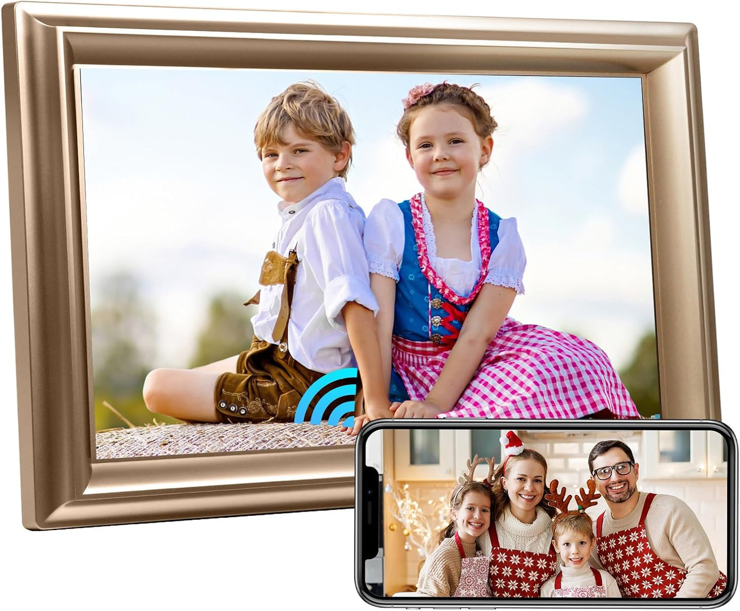 10.1 Inch WiFi Digital Picture Frame, 1280x800HD IPS Touch Screen Digital Photo Frame Electronic,16GB Memory, Auto-Rotate, Wall Mountable, Share Photos/Videos Instantly via Uhale App from Anywhere