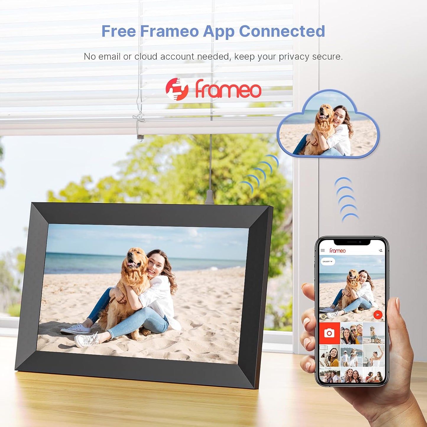 Frameo Digital Picture Frame, 10.1inch WiFi Photos Frames Electronic, 1280x800, HD IPS Touch Screen, 16GB Memory, Auto-Rotate, Wall Mountable, Share Instant Photos/Videos via Frameo-App from Anywhere