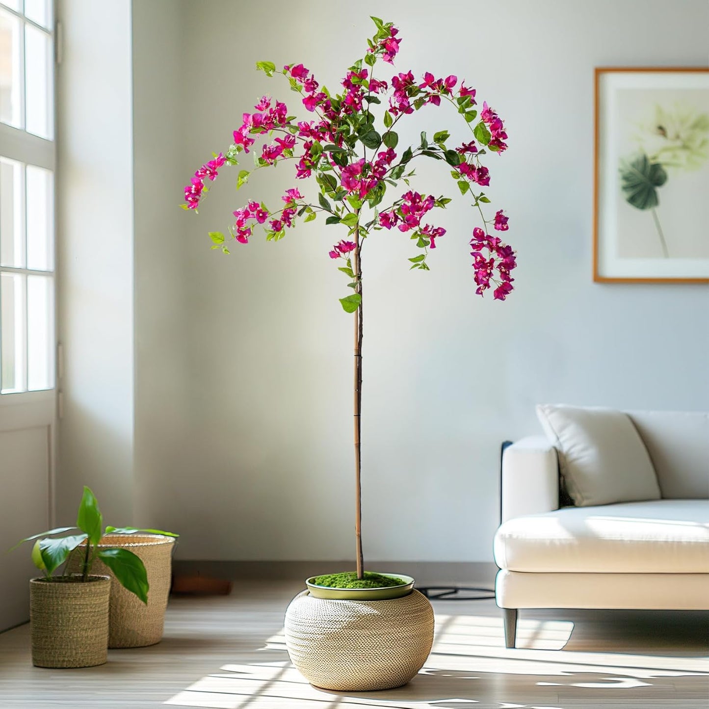 5FT Artificial Bougainvillea Tree Artificial Tree Tall Potted Fake Bougainvillea Trees for Outdoor Indoor Lifelike Potted Faux Plants with Wood Trunk and Flowers Office Wedding Home Decor