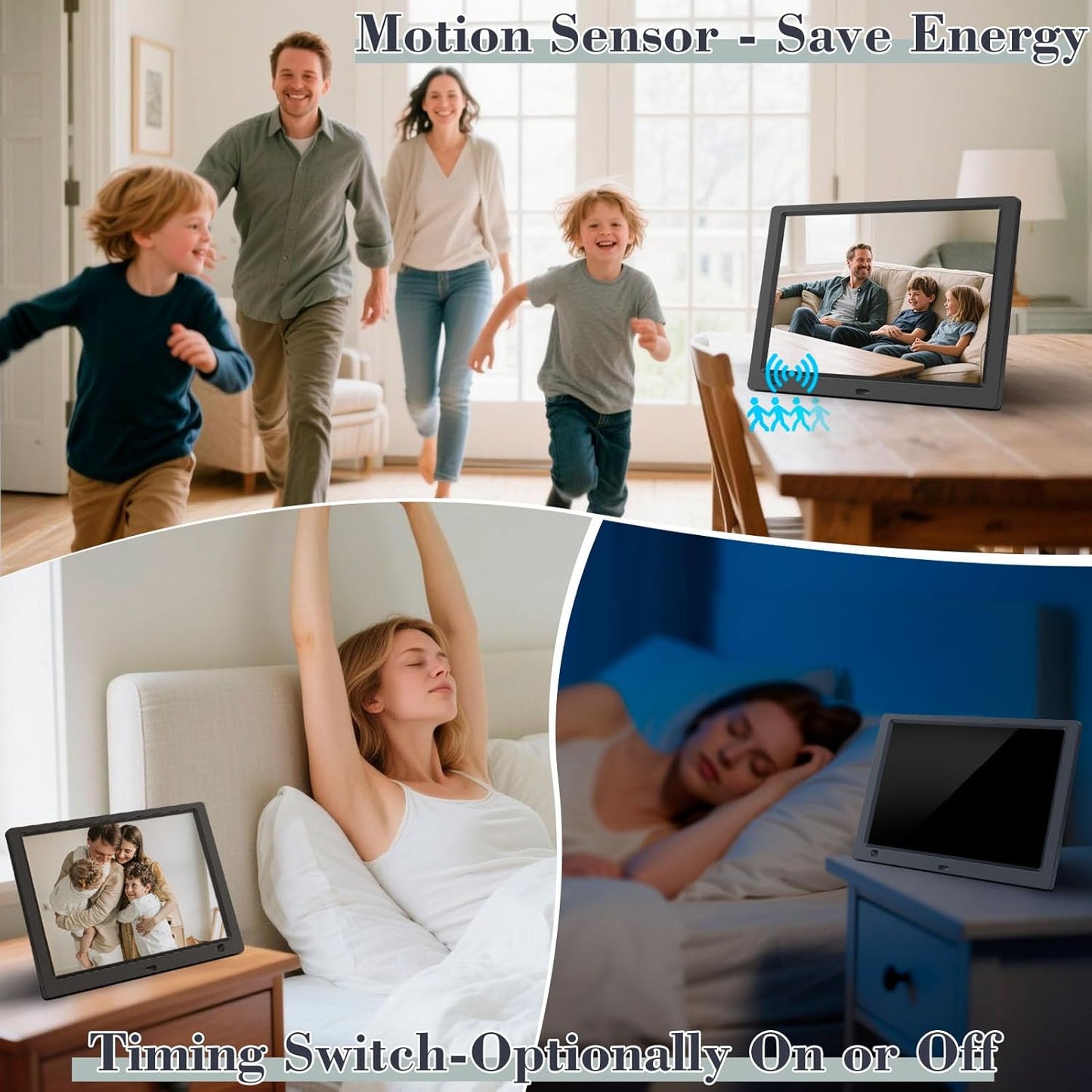 10.1 Inch Digital Picture Frame with 32GB USB Flash Drive, KECAG 1920x1080 HD IPS Screen Digital Photo Frame, Motion Sensor, Video, Music, Share Moments via SD Card or USB, with Remote Control