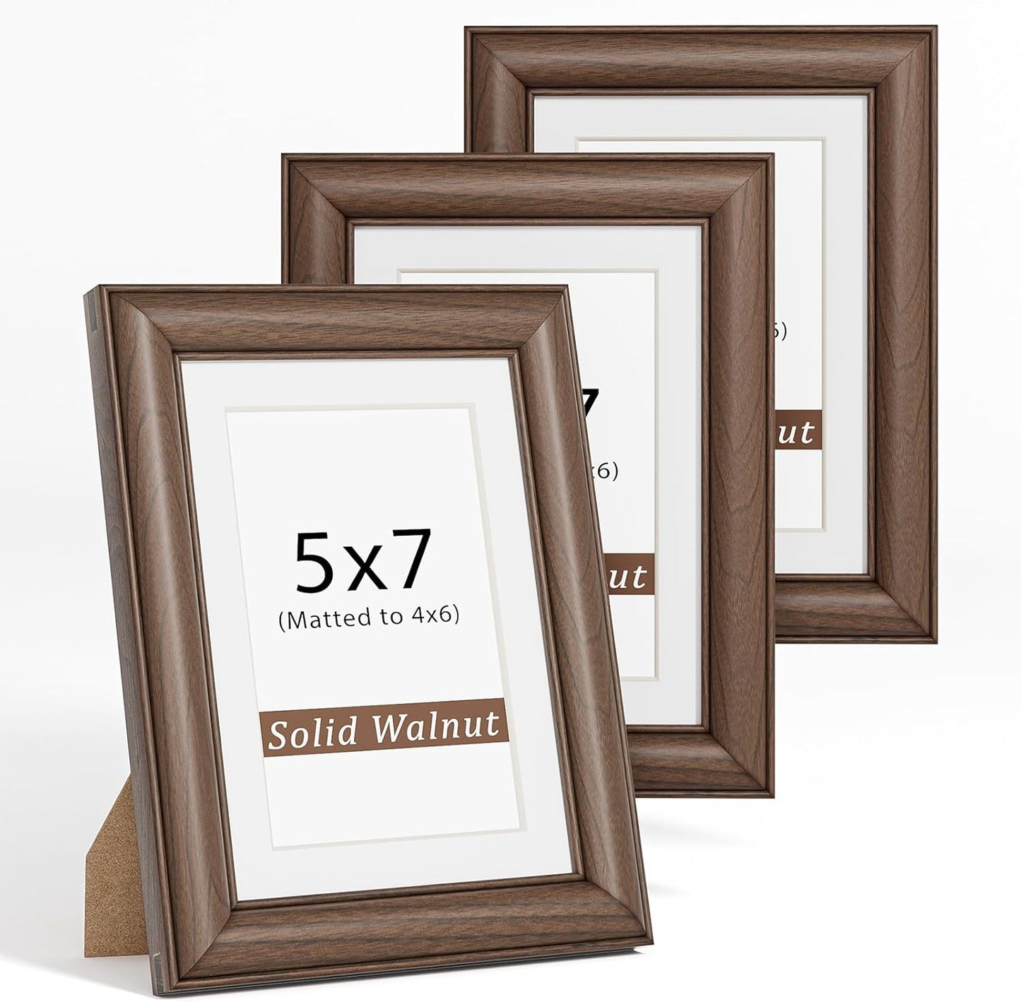 Natural Walnut 11x14 Picture Frames Mat to 8x10 Picture Display Set of 3,Original Wood Handcrafted 11x14 Diploma Frame with Tempered Glass Graduation Family Wedding Certificate Photo Wall Mounted