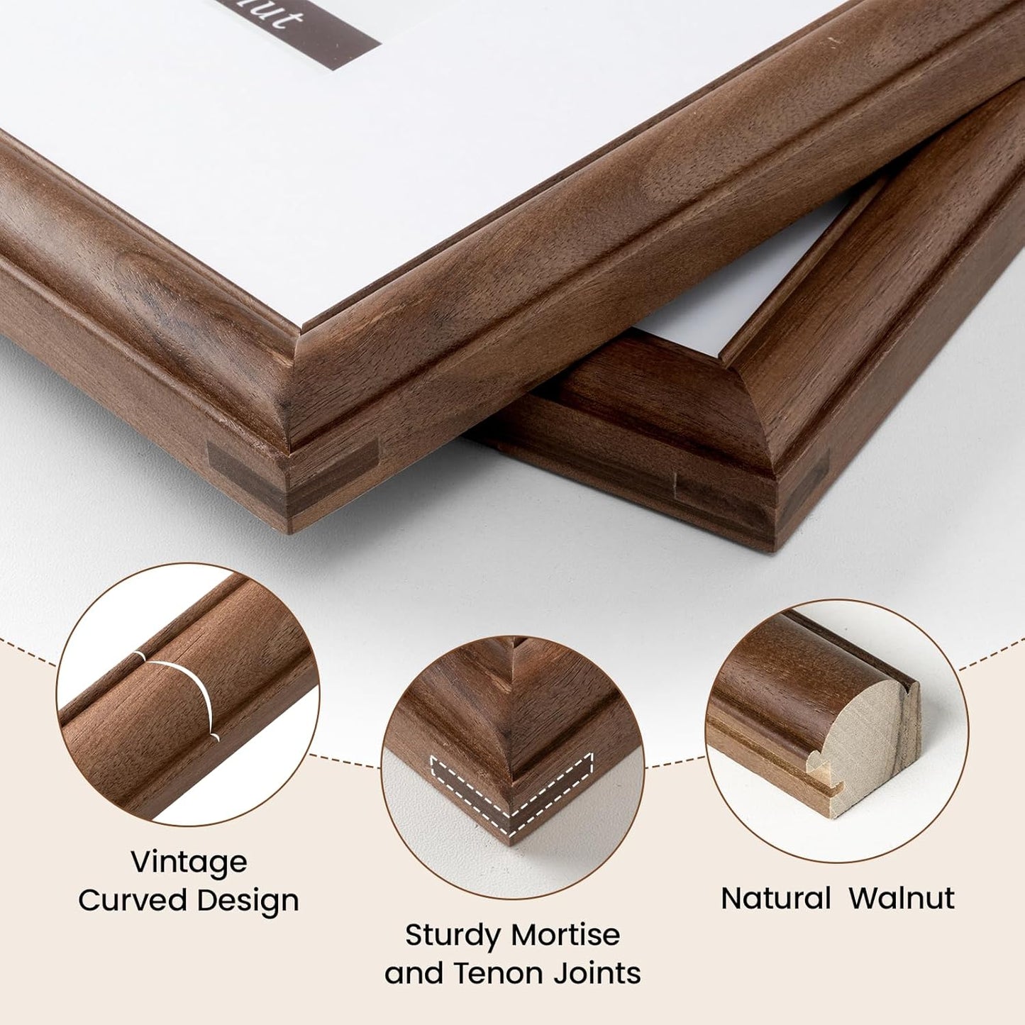 Natural Walnut 11x14 Picture Frames Mat to 8x10 Picture Display Set of 3,Original Wood Handcrafted 11x14 Diploma Frame with Tempered Glass Graduation Family Wedding Certificate Photo Wall Mounted