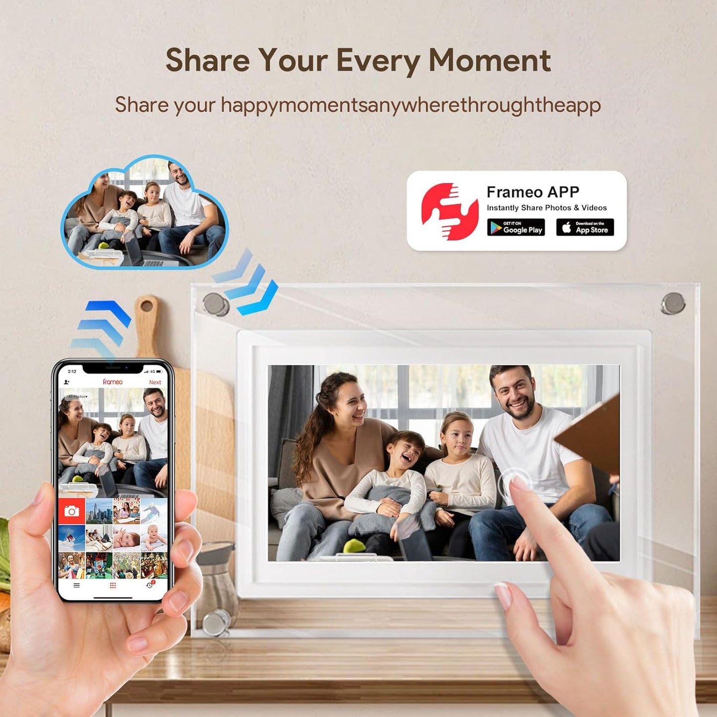 7 inch WiFi Digital Picture Frame,Acrylic Smart Digital Photo Frame,32GB Large Capacity HD IPS Touchscreen,Auto-Rotate,Share Photos/Videos Instantly Via Frameo App from Anywhere