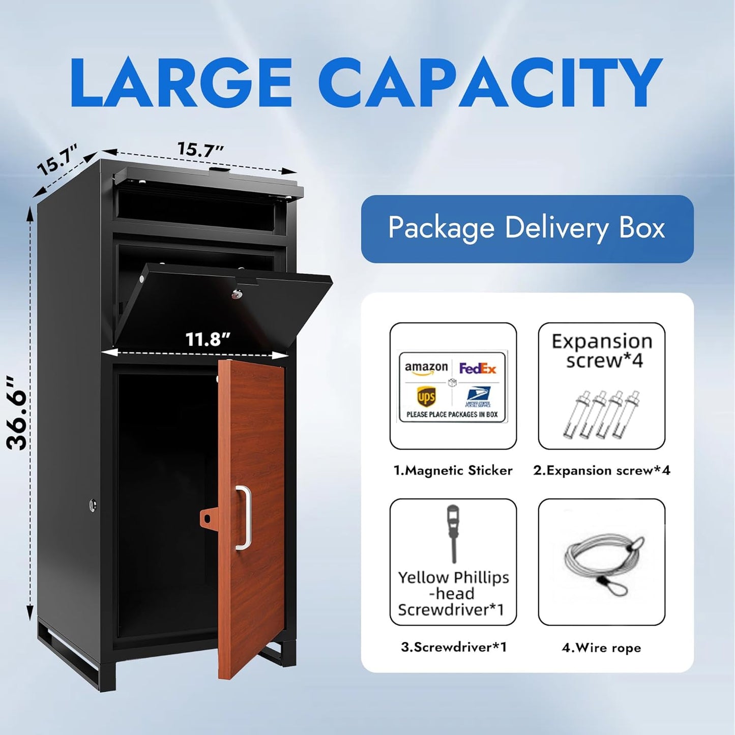 Large Parcel Drop Box with Mailbox Outdoor Package Delivery Boxes for Outside 36.6" H Anti-Theft and Waterproof Deliveries Box for Yard Garden Patio Home Porch Curbside