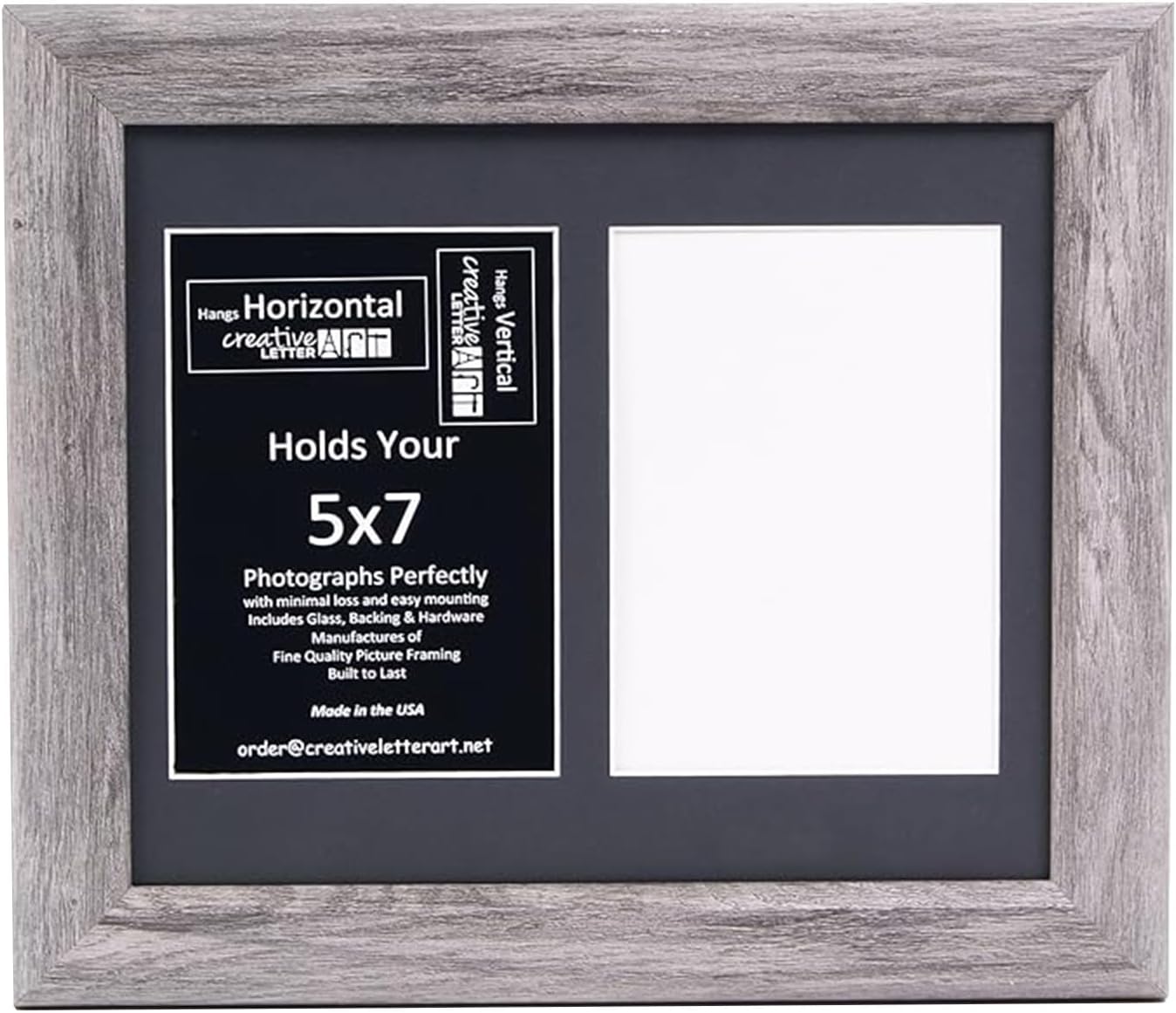Creative Letter Art - 4 Opening 5x7 Black Picture Frame with 10x24-inch Black Mat Collage including Full Strength Glass, Alphabet Photography
