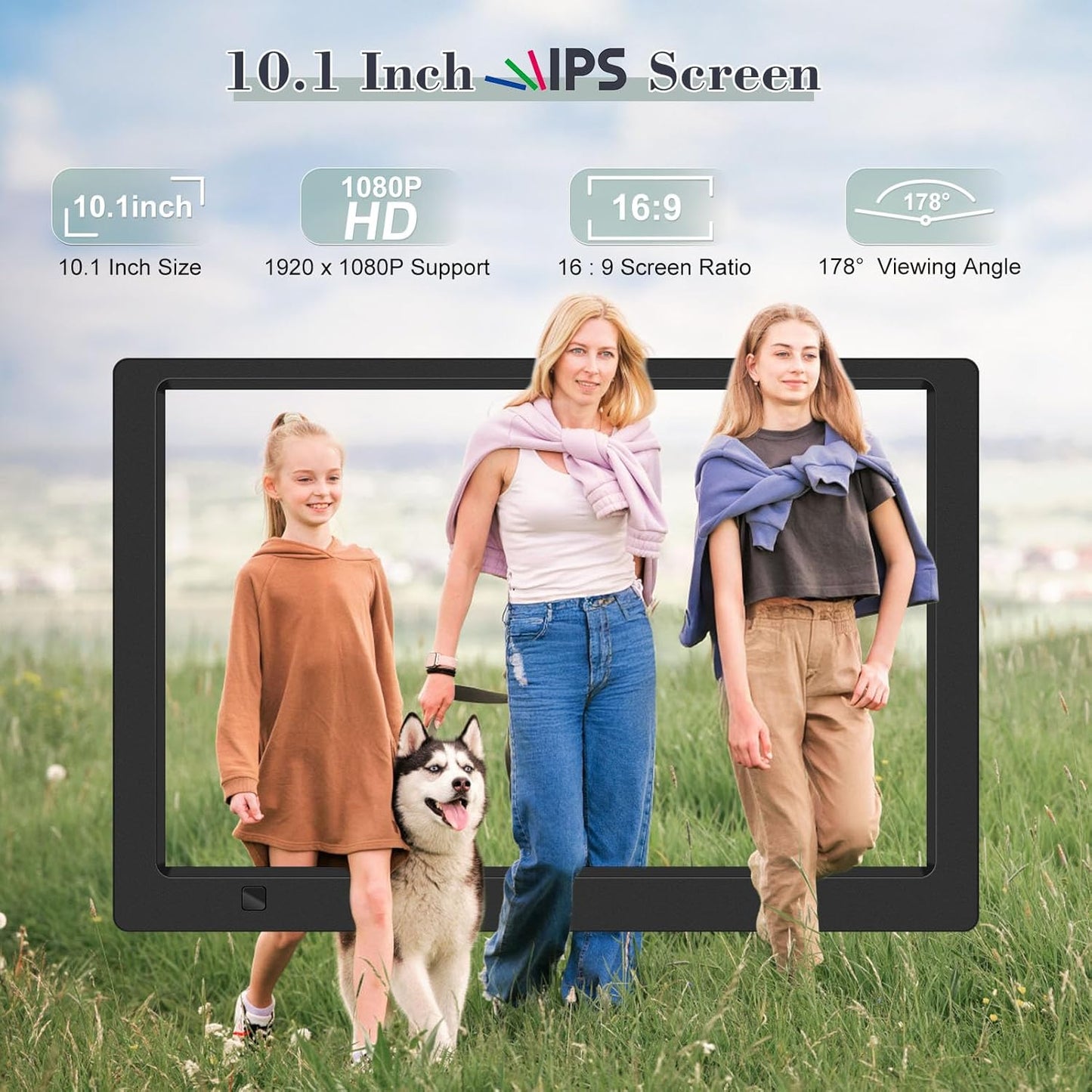 10.1 Inch Digital Picture Frame with 32GB USB Flash Drive, KECAG 1920x1080 HD IPS Screen Digital Photo Frame, Motion Sensor, Video, Music, Share Moments via SD Card or USB, with Remote Control