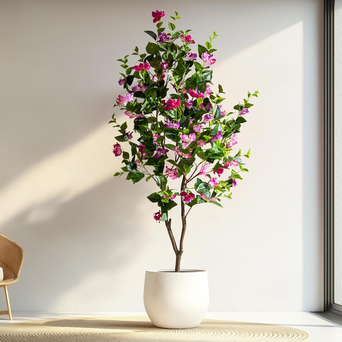 5FT Artificial Bougainvillea Tree Artificial Tree Tall Potted Fake Bougainvillea Trees for Outdoor Indoor Lifelike Potted Faux Plants with Wood Trunk and Flowers Office Wedding Home Decor
