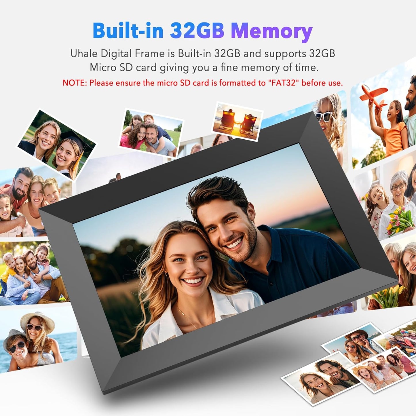 Uhale 10.1" Digital Picture Frame with 32GB Storage Support SD Card, Electronic Photo Frames with 1280x800 HD IPS Touch Screen, Instantly and Securely Share Memories, Send Wishes from Anywhere