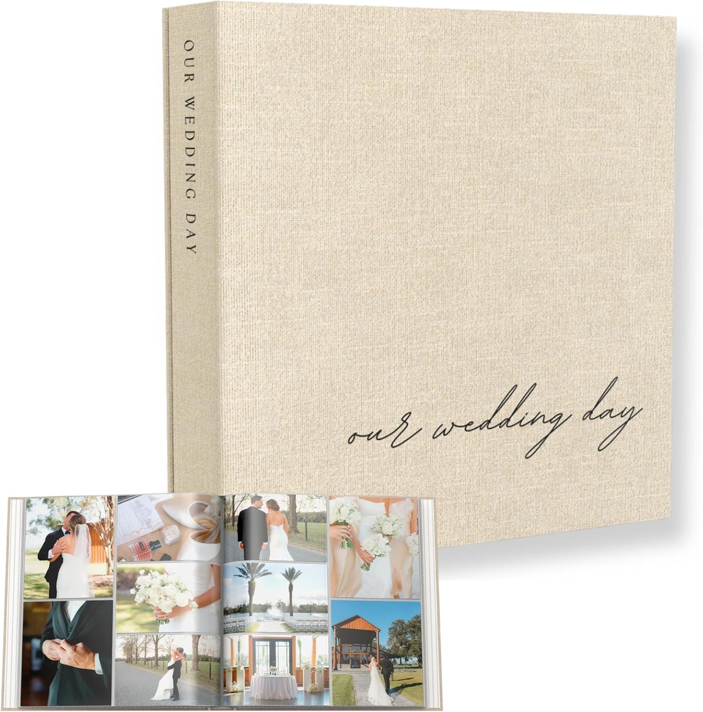 Wedding Photo Album 4x6 Pictures - Large Picture Scrapbook with 400 Pockets for Horizontal & Vertical Photos - Linen Photo Album Book for Personalized Wedding Day Memory Keepsake