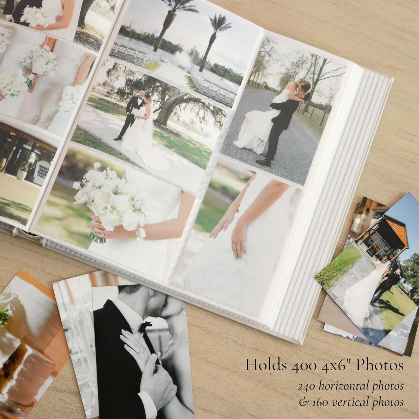 Wedding Photo Album 4x6 Pictures - Large Picture Scrapbook with 400 Pockets for Horizontal & Vertical Photos - Linen Photo Album Book for Personalized Wedding Day Memory Keepsake