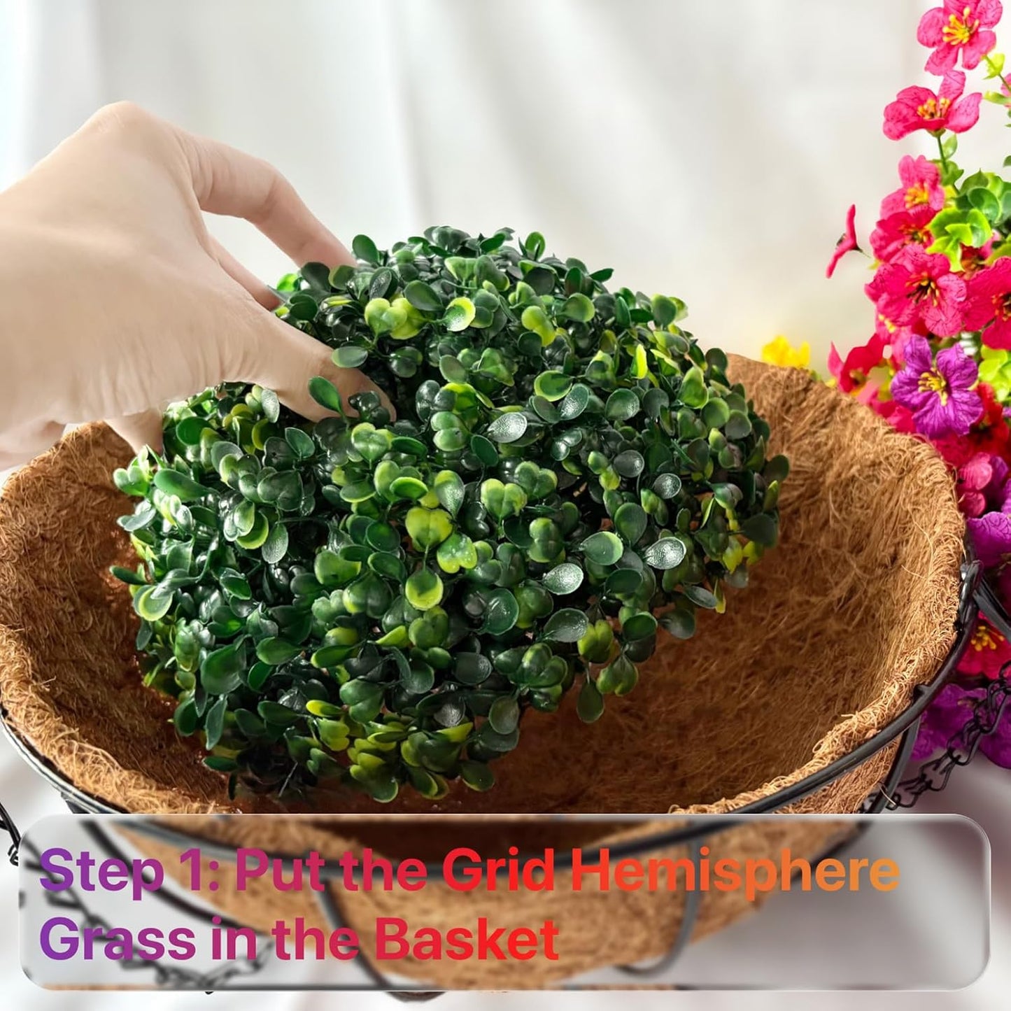 2 Sets Outdoor Artificial Flowers with 12" Hanging Basket, 24 Bunches of Faux Flowers with 2 Hanging Planters for Summer Front Porch Pergolas Patio Balcony Garden Vibrant Colors