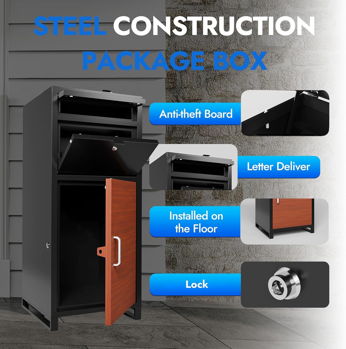 Large Parcel Drop Box with Mailbox Outdoor Package Delivery Boxes for Outside 36.6" H Anti-Theft and Waterproof Deliveries Box for Yard Garden Patio Home Porch Curbside