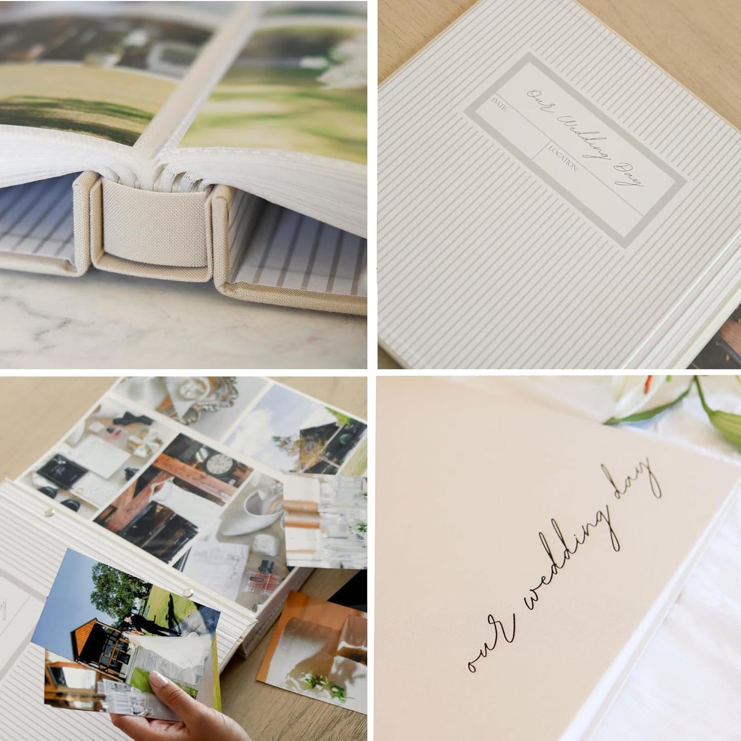 Wedding Photo Album 4x6 Pictures - Large Picture Scrapbook with 400 Pockets for Horizontal & Vertical Photos - Linen Photo Album Book for Personalized Wedding Day Memory Keepsake