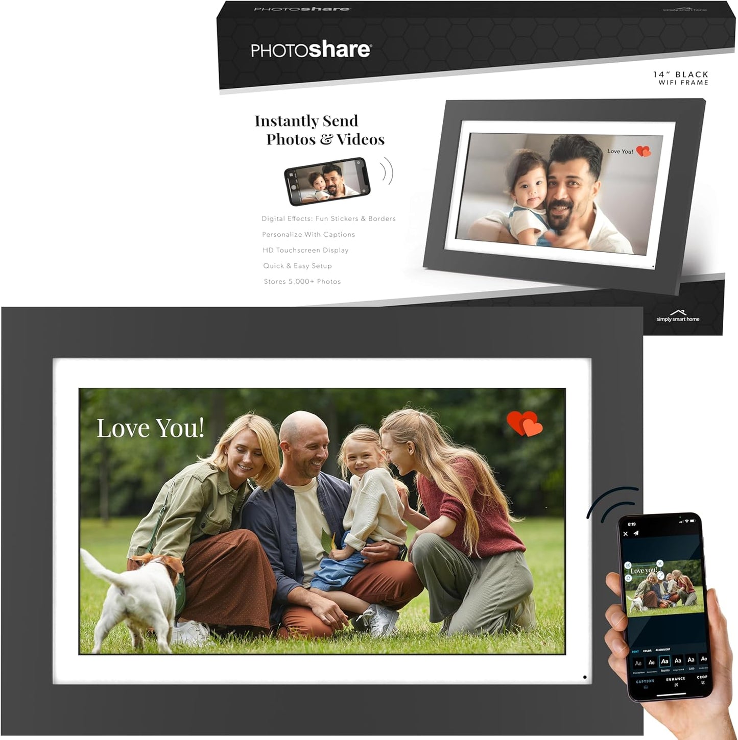 PhotoShare Gallery 10.1” WiFi Digital Photo Frame | Send Photo or Video from Phone to Digital Picture Frame with Free PhotoShare Frame App | End-to-End Encryption | Midnight Black