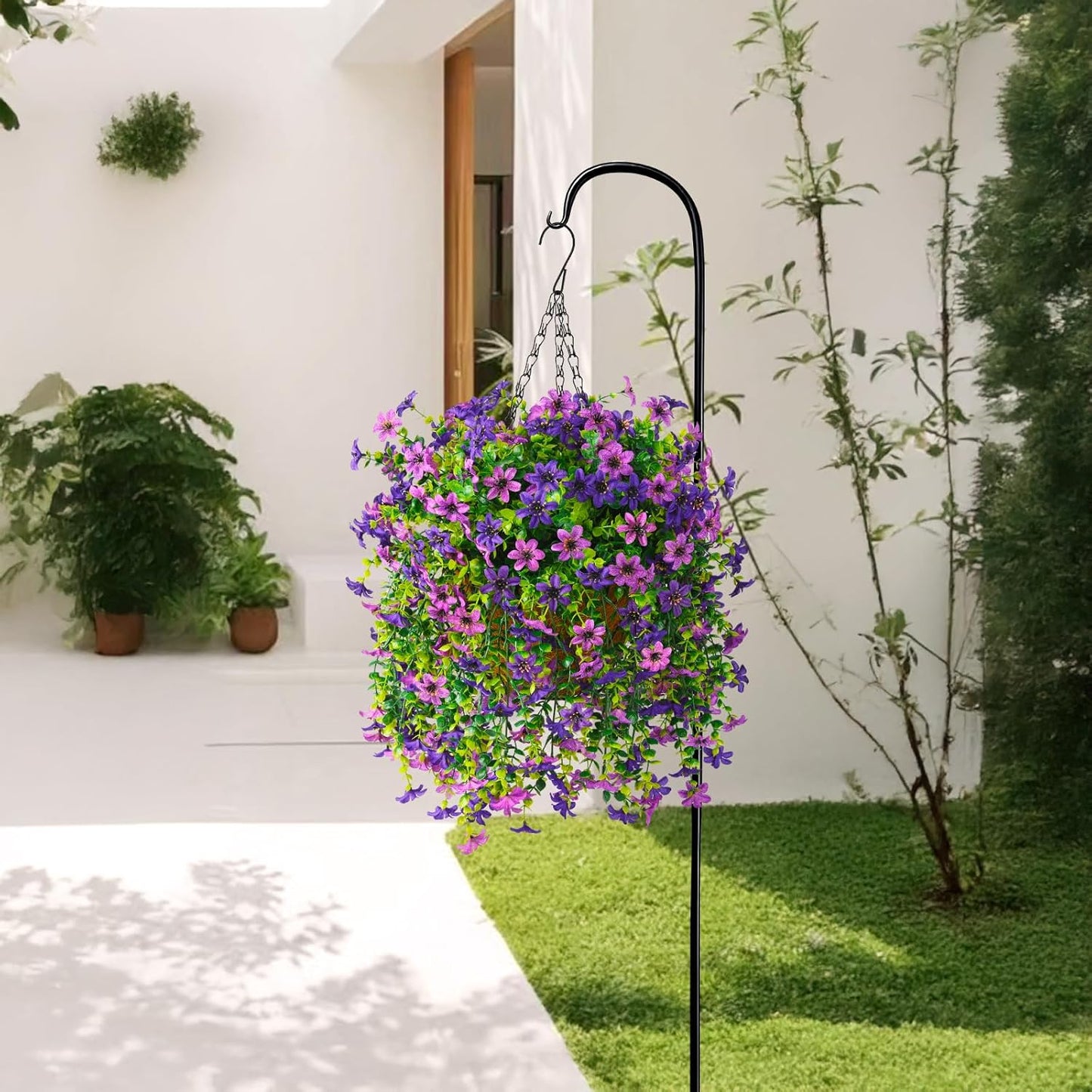INQCMY Artificial Faux Hanging Flowers Plants Basket for Outdoor Outside Spring Summer Decoration,UV Resistant Fake Silk Daisy in Planter Resistant Look Real for Home Porch Balcony Patio Yard Decor