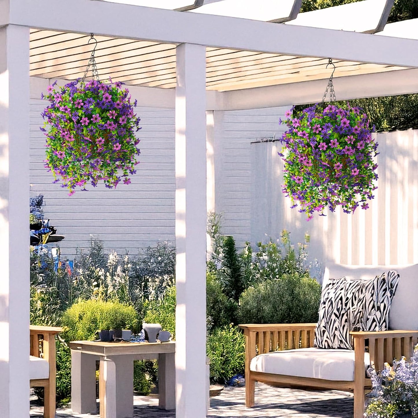 INQCMY Artificial Faux Hanging Flowers Plants Basket for Outdoor Outside Spring Summer Decoration,UV Resistant Fake Silk Daisy in Planter Resistant Look Real for Home Porch Balcony Patio Yard Decor