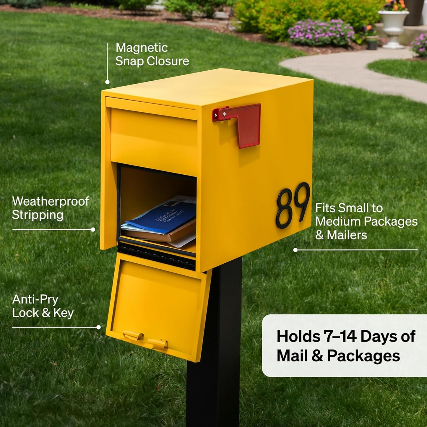Adoorn Lockable Post Mount Mailbox | Large Size - Anti-Theft Locking Mailbox, 15.5" H x 12" W x 18.5" D, Weatherproof Mailboxes for Outside The House