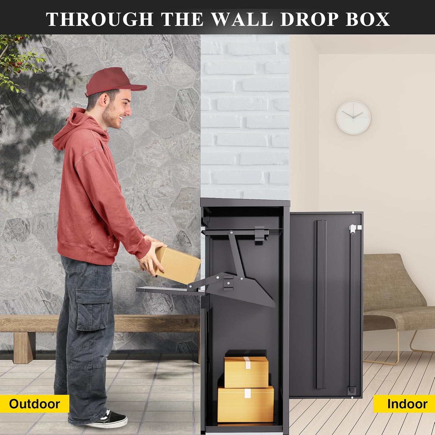 Merapi Parcel Drop Boxes for Outside, 16.3" *15.2"* 40.4" Cold-Rolled Steel Delivery Box for Packages, Anti-Theft Lockable Package Delivery Boxes for Outside, Porch, House, Curbside, Black-BD