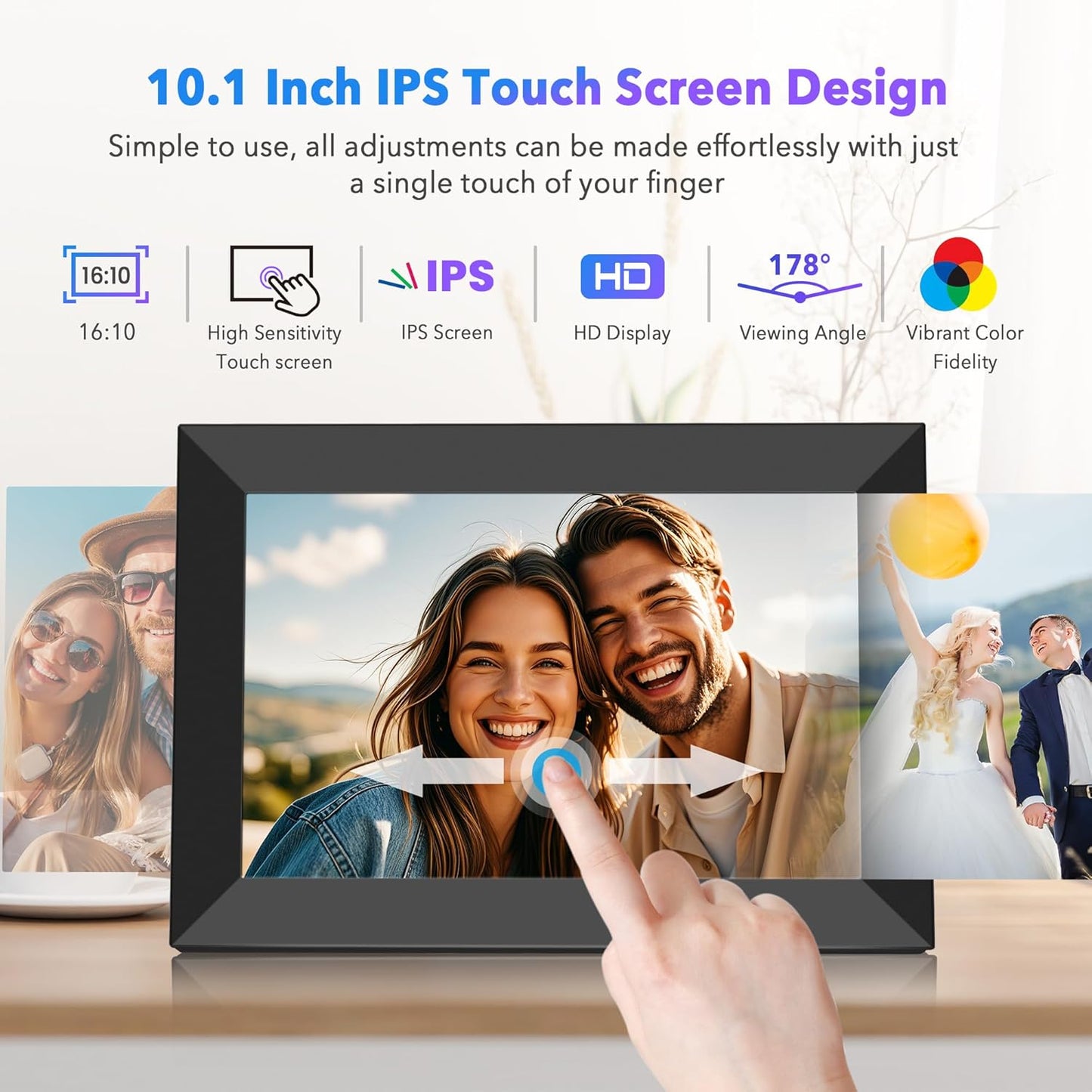 Uhale 10.1" Digital Picture Frame with 32GB Storage Support SD Card, Electronic Photo Frames with 1280x800 HD IPS Touch Screen, Instantly and Securely Share Memories, Send Wishes from Anywhere