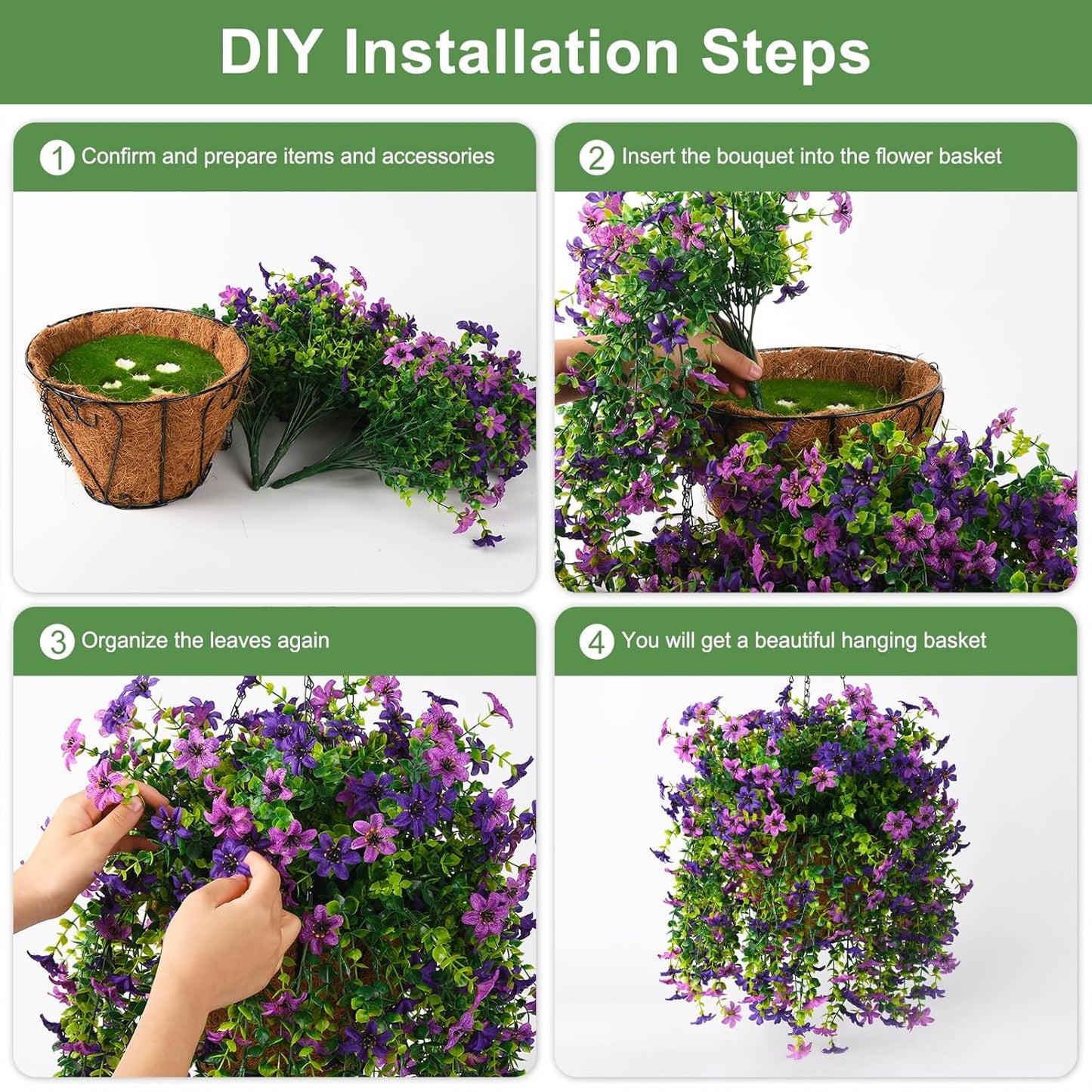 INQCMY Artificial Faux Hanging Flowers Plants Basket for Outdoor Outside Spring Summer Decoration,UV Resistant Fake Silk Daisy in Planter Resistant Look Real for Home Porch Balcony Patio Yard Decor